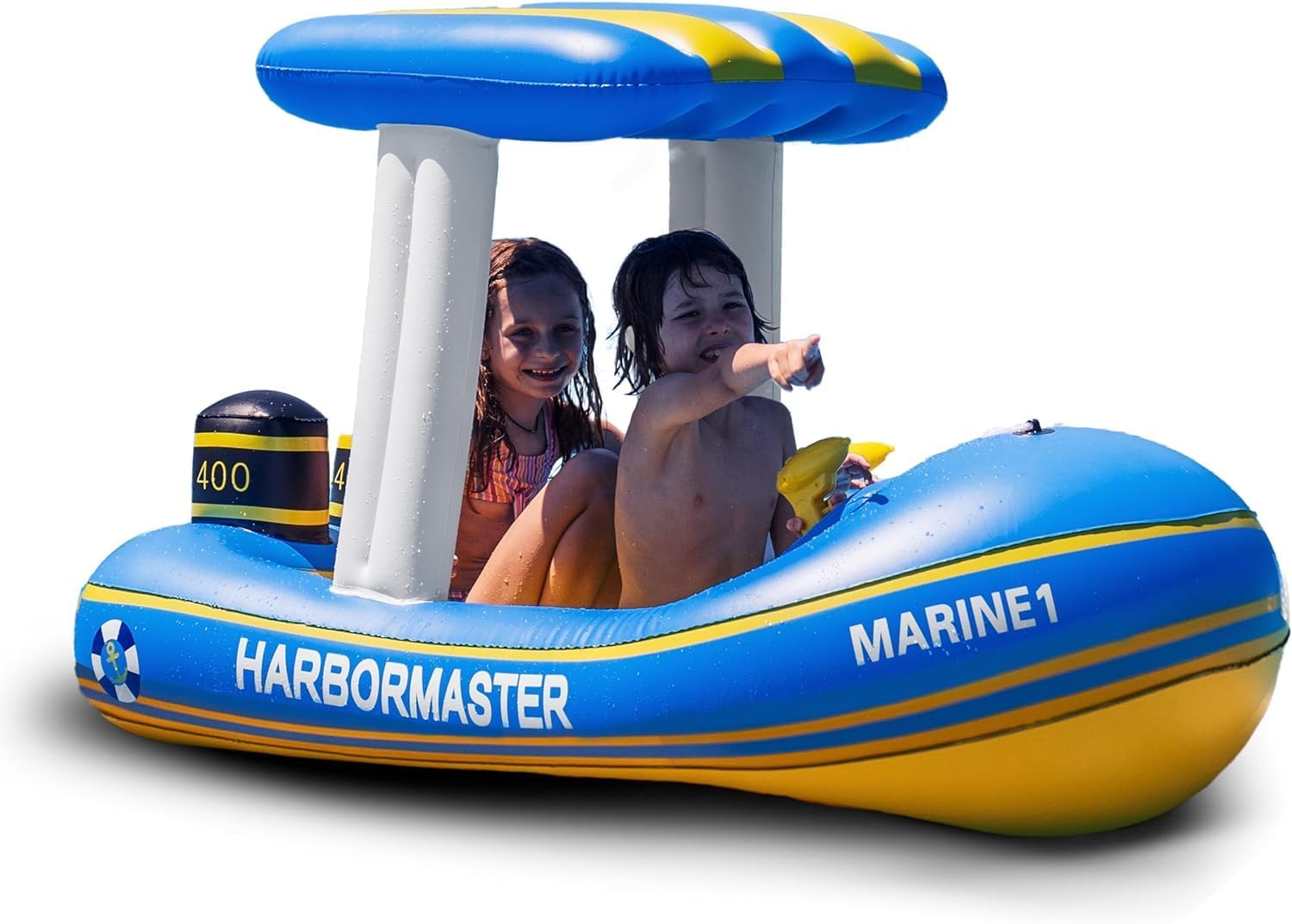 Zone Tech Harbor Master Inflatable Patrol Boat Pool Float Ride-on, Fun Water Toy Squirter,Pool Toy for Kids & Adults, Sturdy Handles, Easy Inflation