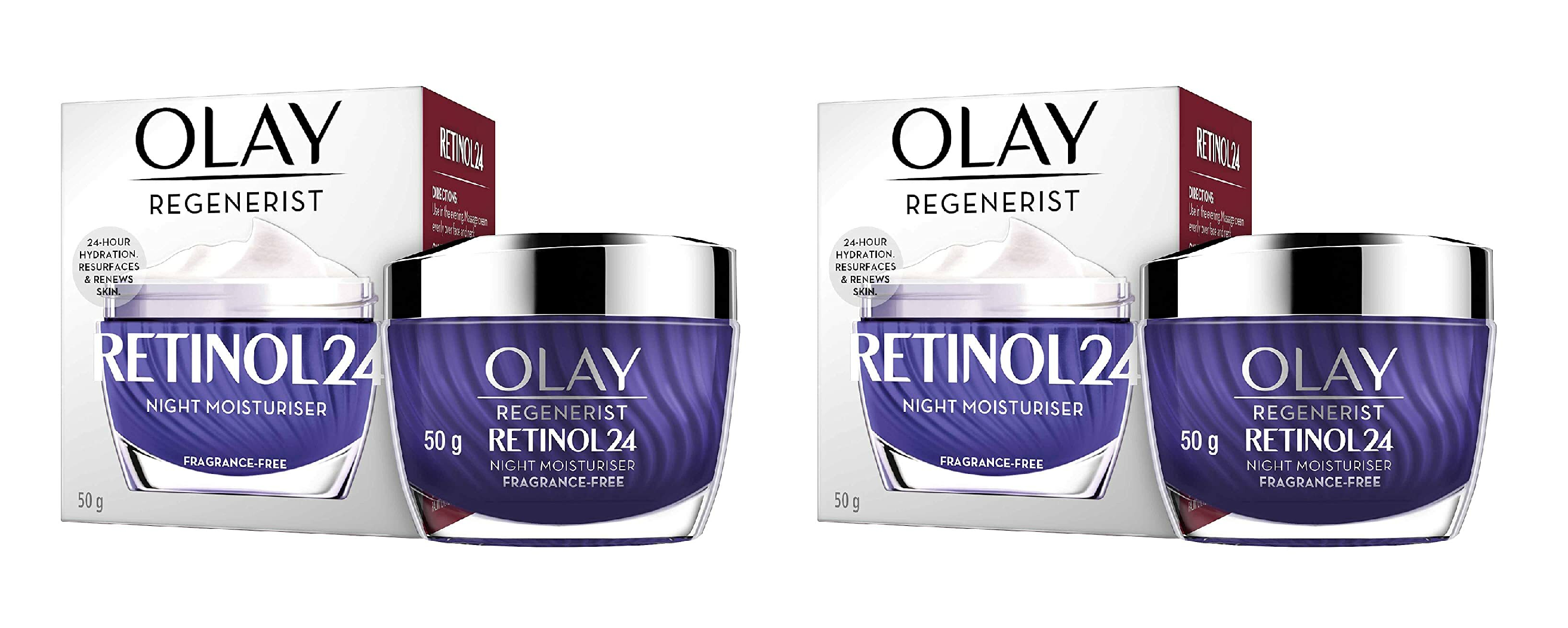 2-Pack Olay Regenerist Retinol 24 Night Moisturizer, Fragrance-Free, 50g