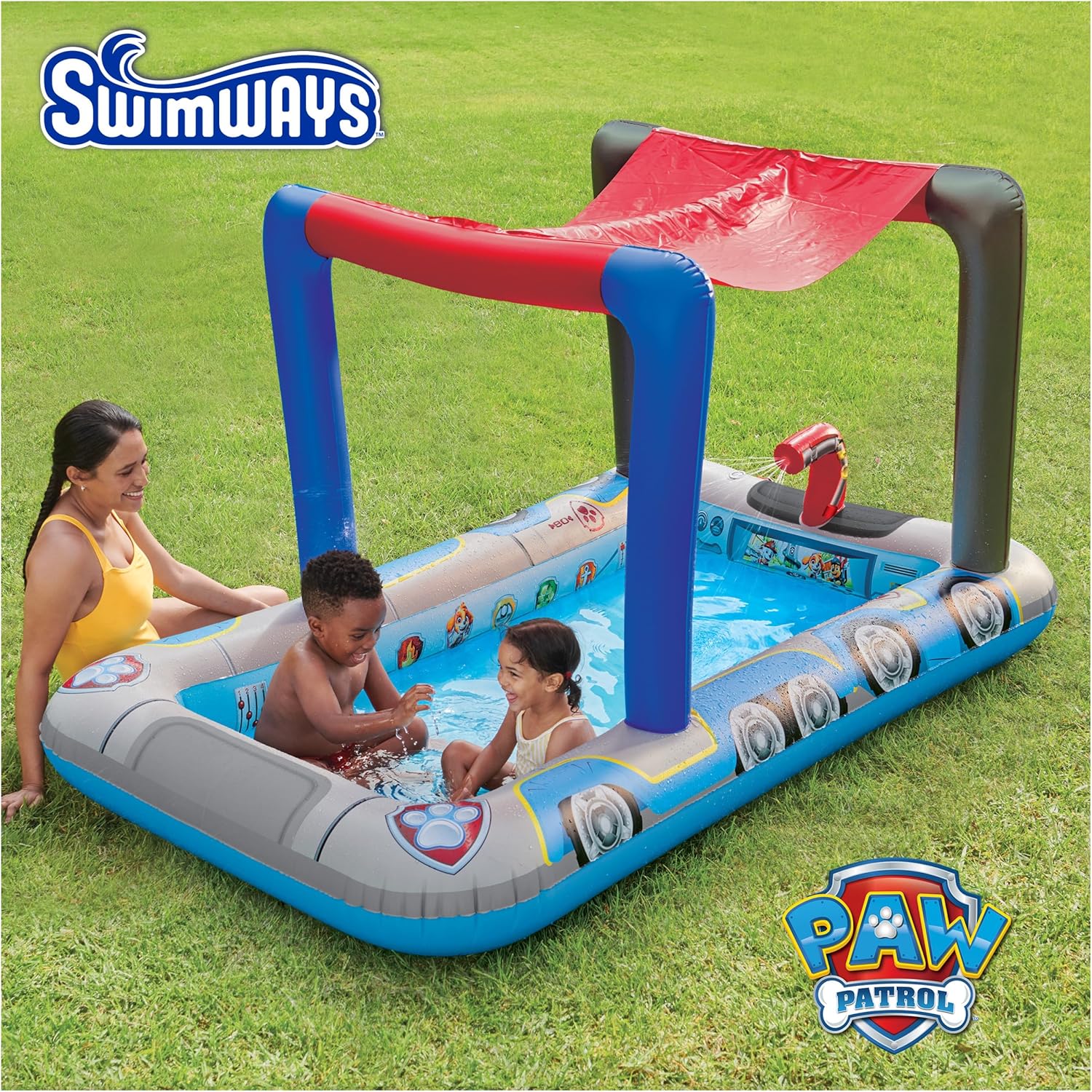 SwimWays Deluxe Inflatable Kiddie Pool with Canopy - Fast Inflation