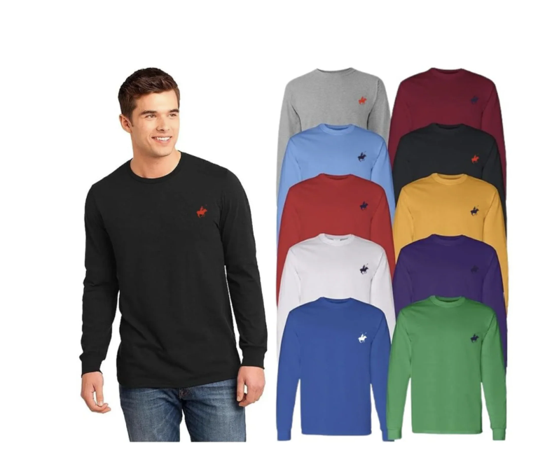 MEN'S PACIFIC POLO CLUB LONG SLEEVE T-SHIRT SOFT BREATHABLE TEES - SIZE: S - RED - New