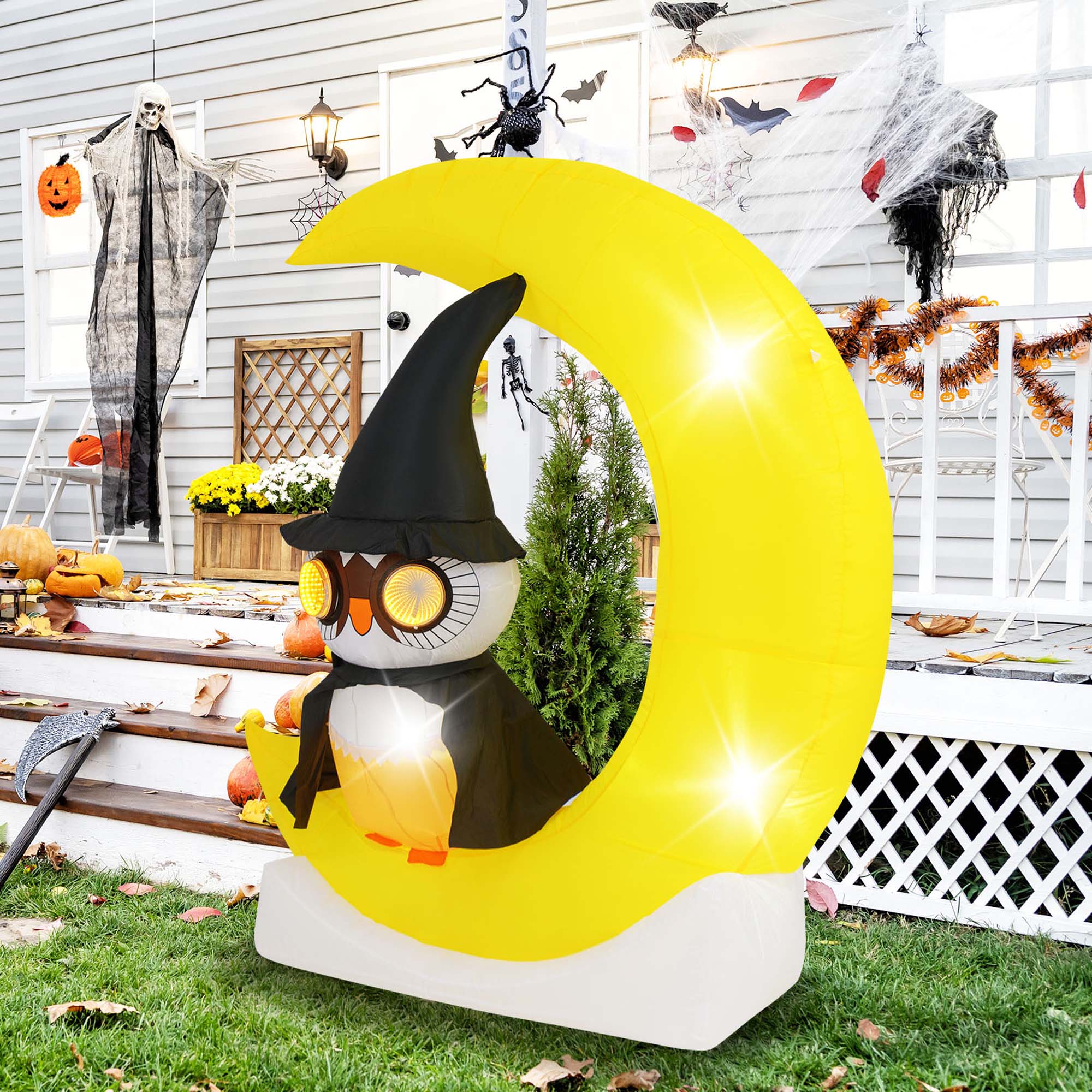 Costway 4.3 x 5.1 ft Inflatable Owl on Moon LED