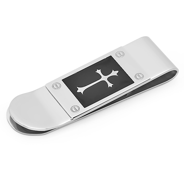 Men's Stainless Steel Money Clip with Cross