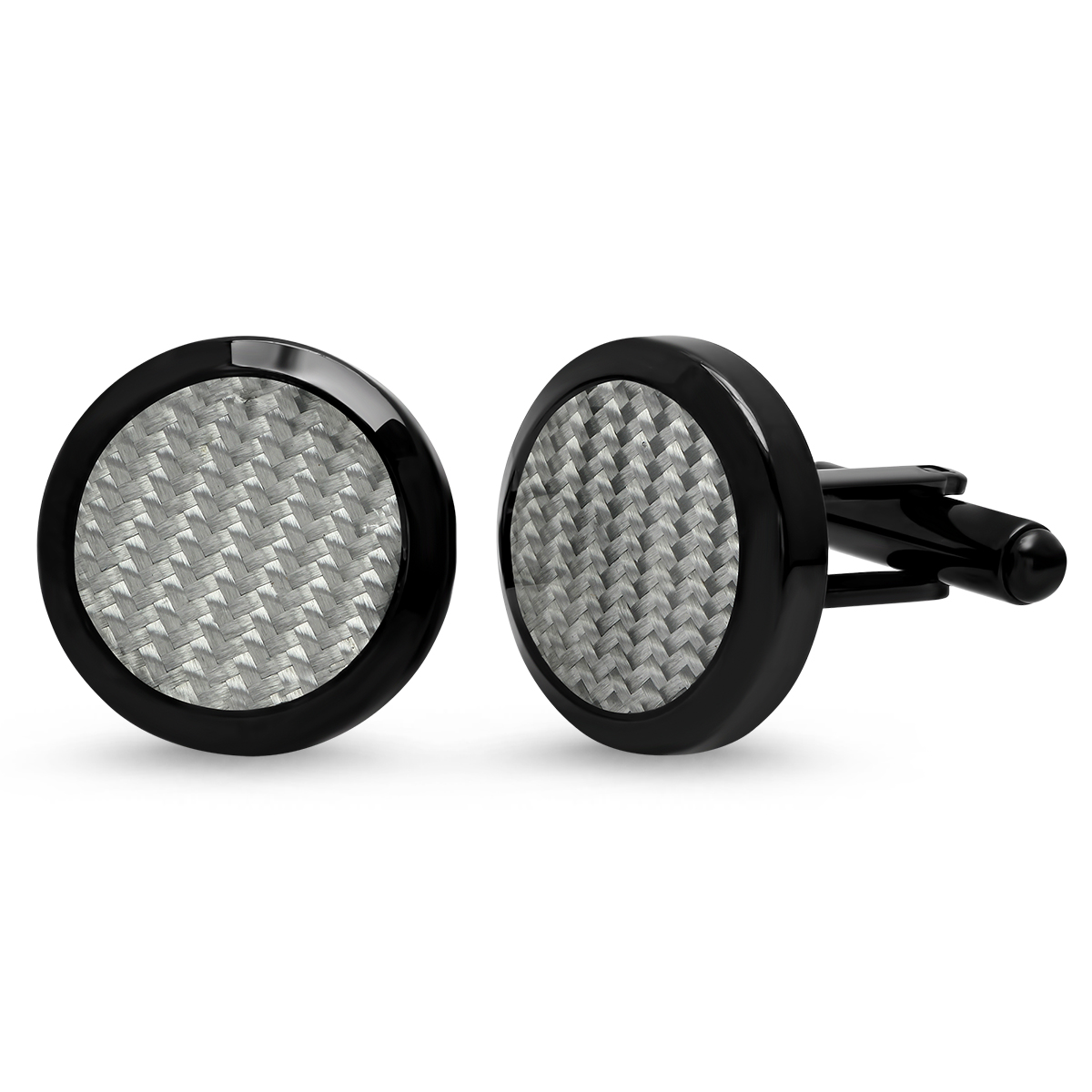 Men's Black Ip Stainless Steel Carbon Fiber Round Cufflinks