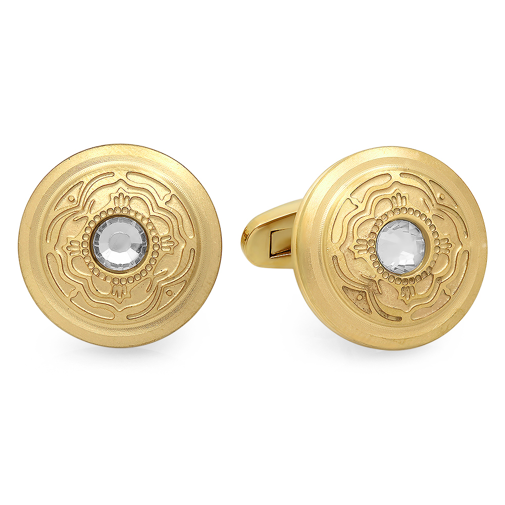Men's 18K Gold Plated Stainless Steel Cufflinks With Simulated Diamond
