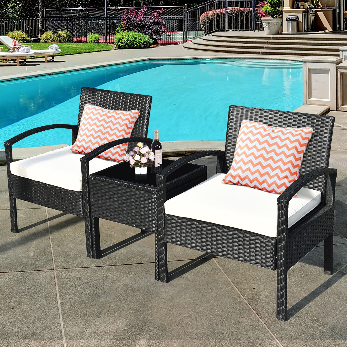 3 Piece Set: Costway Table & Chairs Set With Cushions