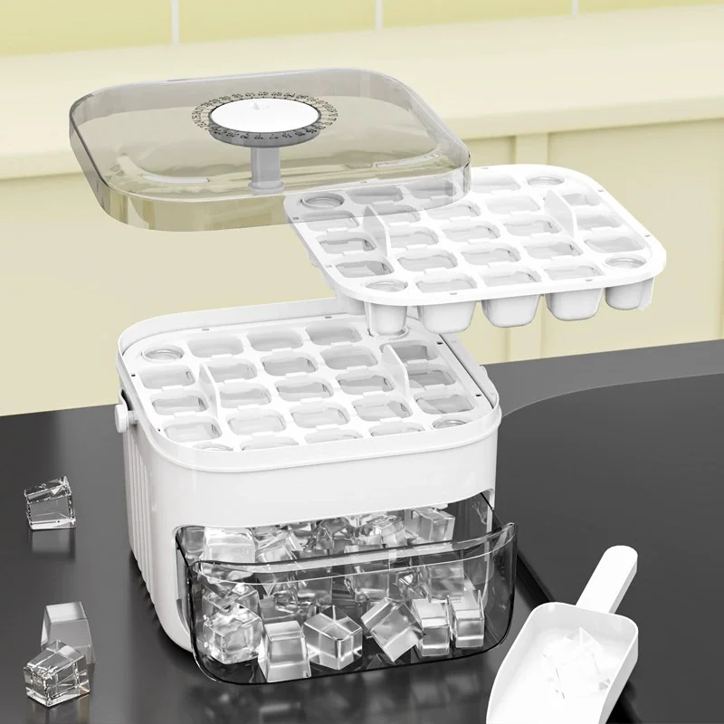 Double-Layer Ice Cube Tray with Lid and Storage Bin – Pull-Out Ice Drawer Mold with Handle