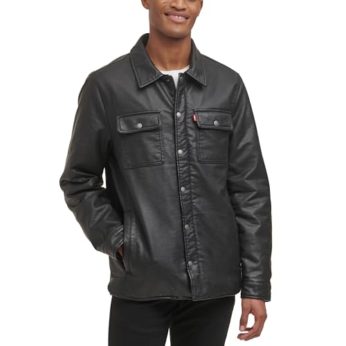 Levi's Men's Buffed Cow Faux Leather Hooded Trucker Jacket - New Black - Small - New