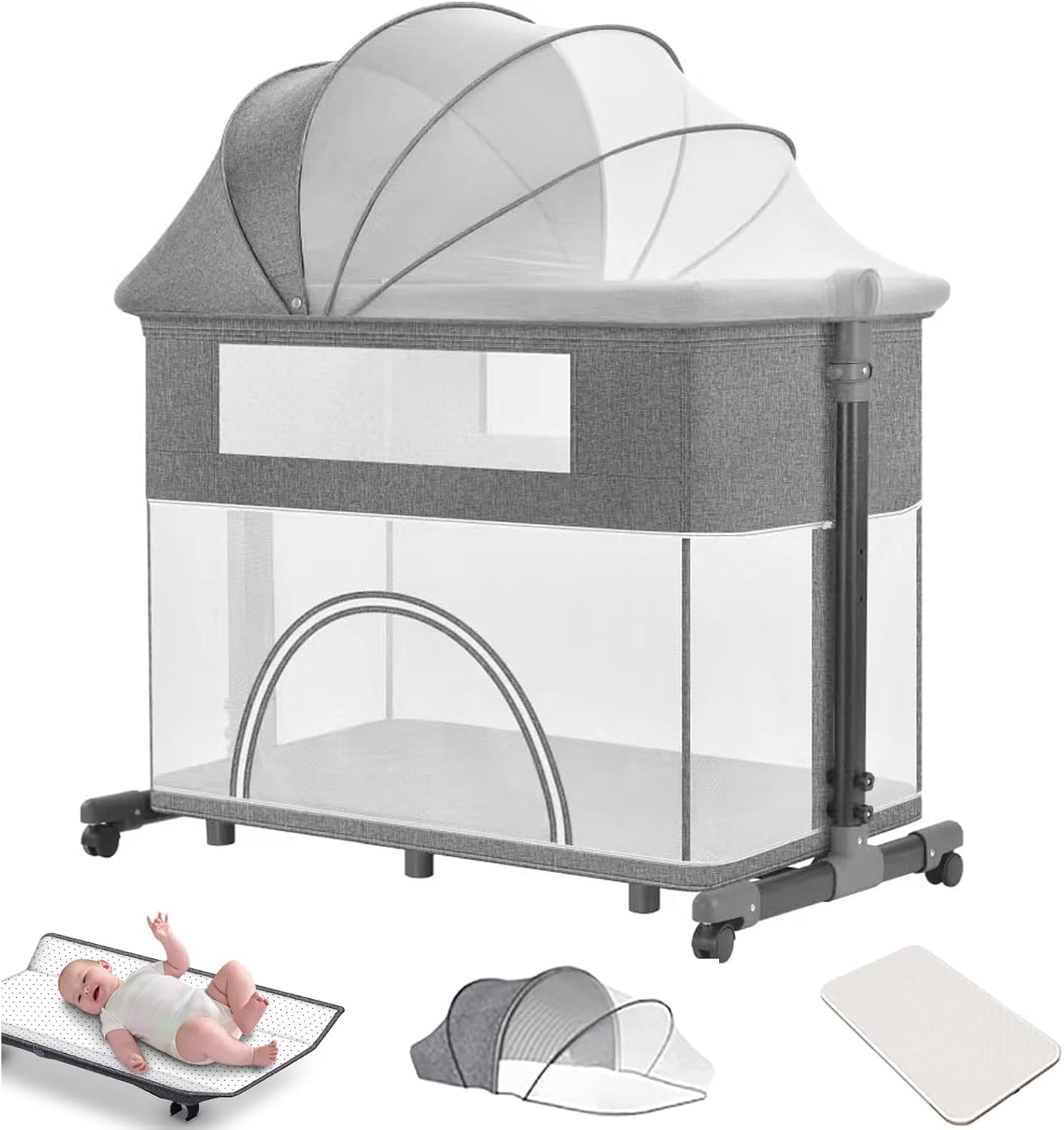 TDOO BEDSIDE BABY CRIB, 4 IN 1 PORTABLE FOLDING BABY BASSINET - - Scratch & Dent