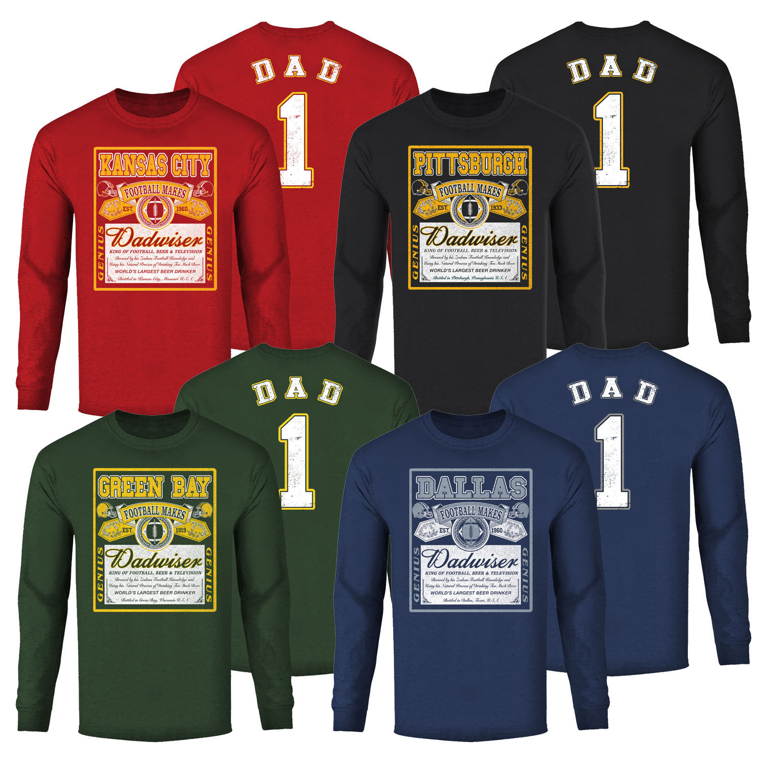 Men's Perfect Gift for Dad Dadwiser Football Long Sleeve Shirts