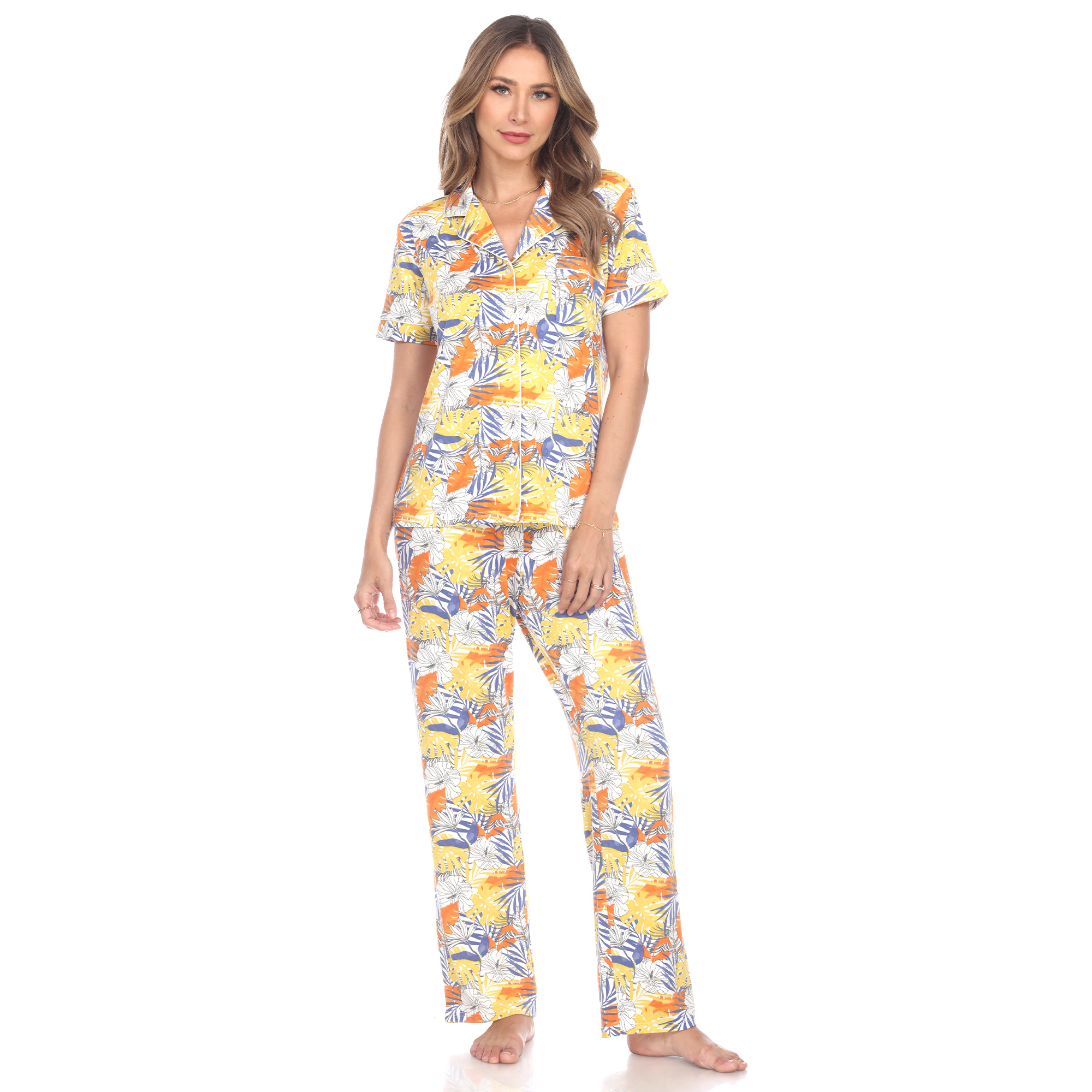White Mark Women's Tropical Print Pajama Set - 7 Colors - Extended Sizes
