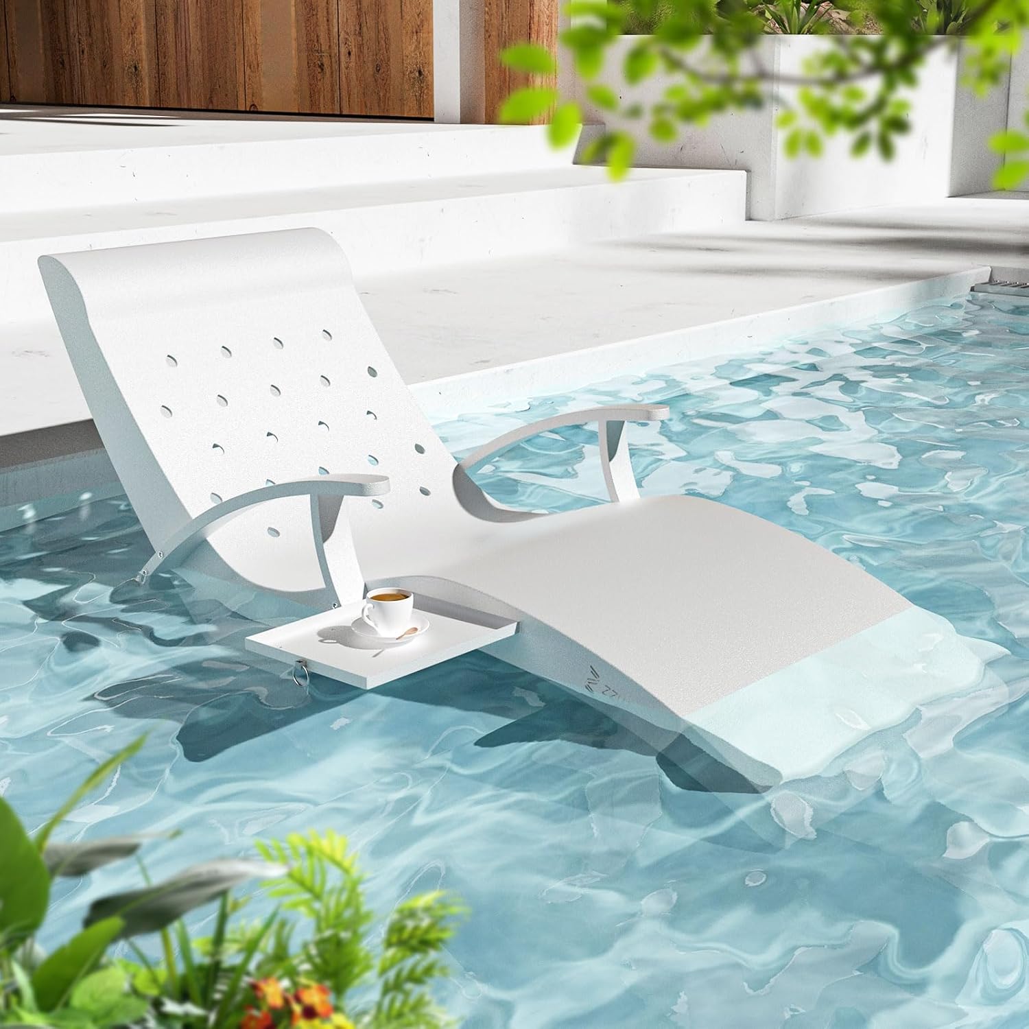 Aluminum In-Pool Chaise Lounge with Side Tray & Towel Ledge