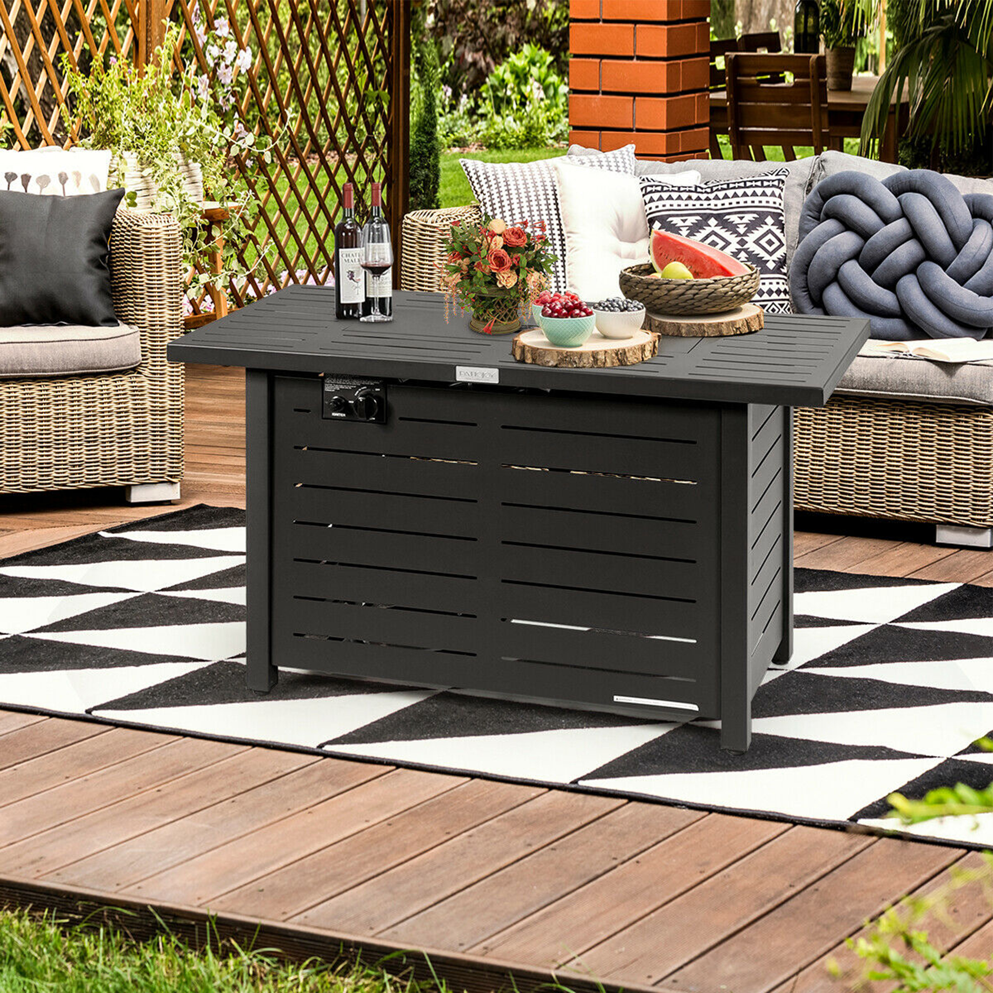 Costway 42'' Rectangular Propane Gas Fire Pit 60,000 Btu Heater Outdoor Table W/ Cover