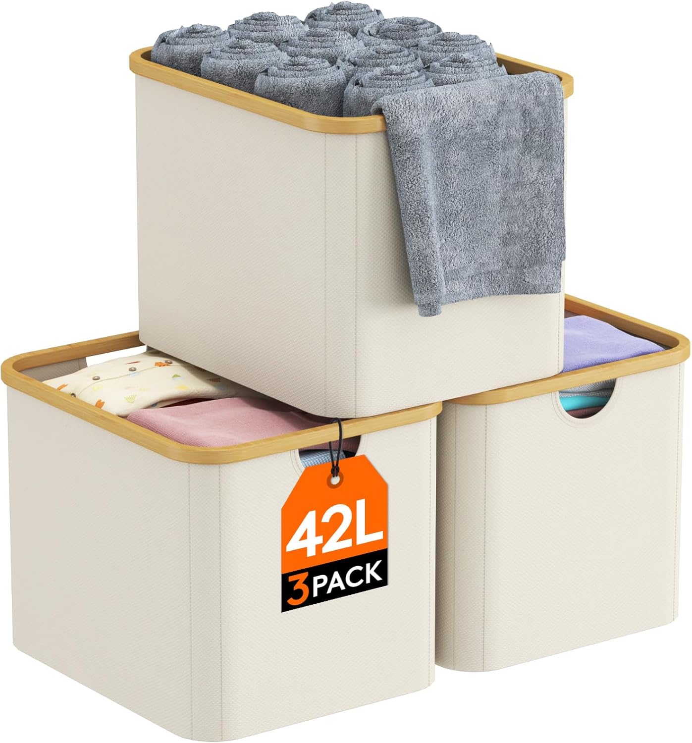 3-Pack 42L Foldable Hamper - Oxford Fabric & Bamboo Frame, Multi-Scenario Storage