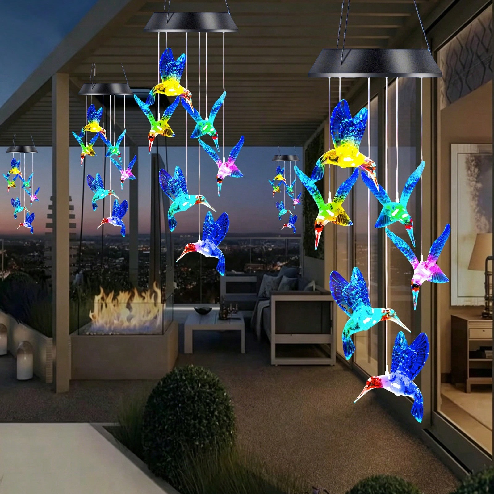 2-Pack Hummingbird Solar Wind Chime