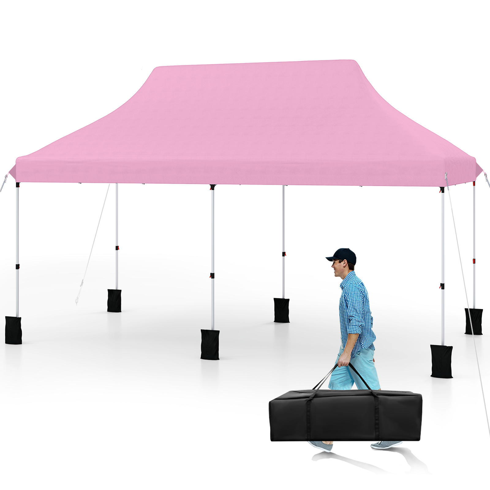 Costway 10 x 20 FT Pop-up Canopy UPF50+ Sun Protection Tent with Carrying Bag Blue/Black/Grey/White/Pink