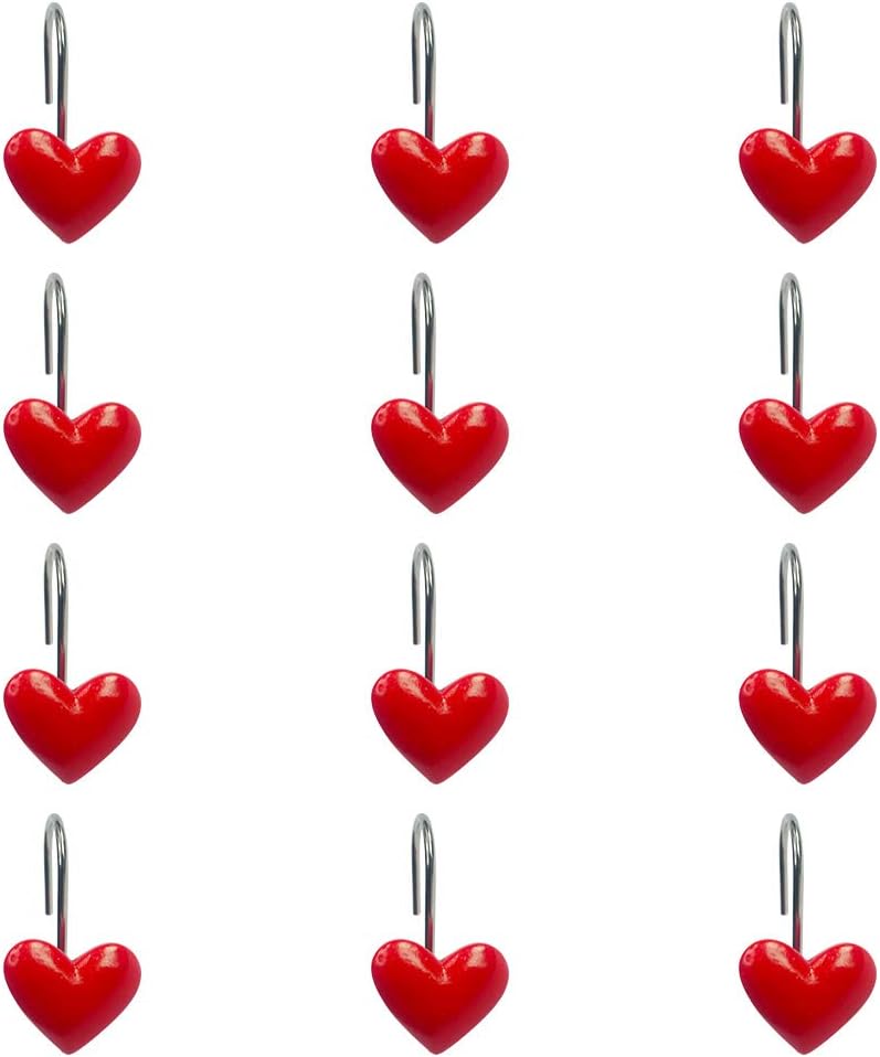 Heart-Shaped Anti Rust Shower Curtain Hooks Decorative Resin Shower Curtain Rings Set of 12