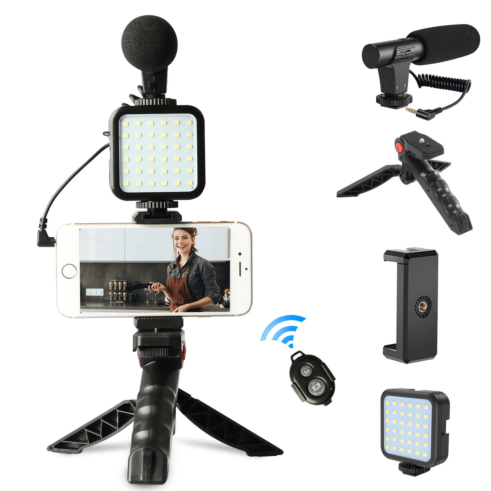 LED Video Light Mic Tripod Kit / Bluetooth Remote for Video Vlogging