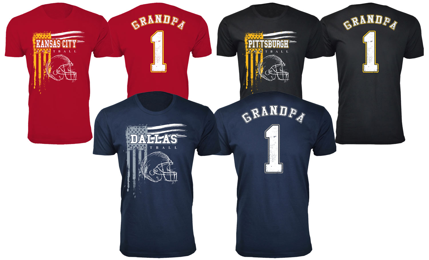 Men Grandpa #1 Vintage USA Flag Football T-Shirt