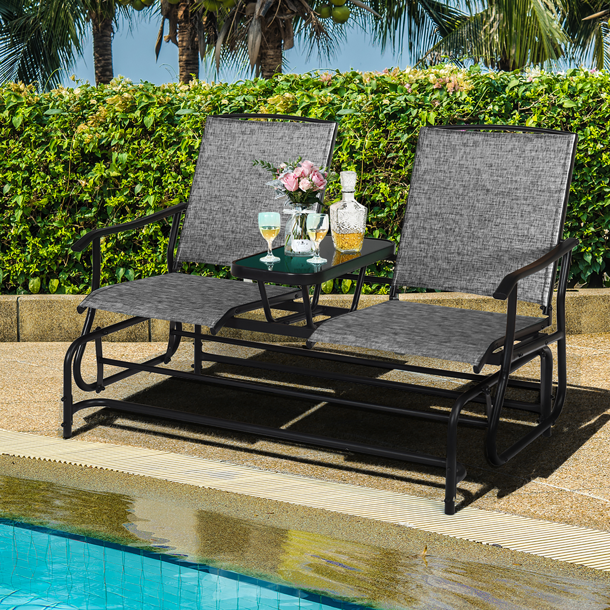 Costway 2 Person Outdoor Patio Double Glider Chair Loveseat Rocking