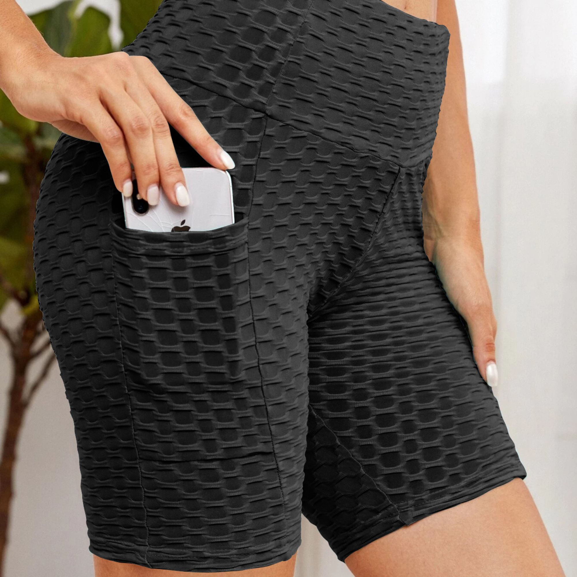 High-Waist Honeycomb Biker Shorts with 2 Side Pockets