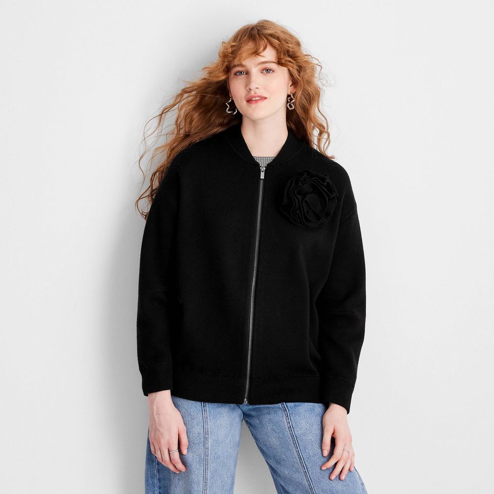 Women's Rosette Sweater Bomber Jacket - Future Collective
