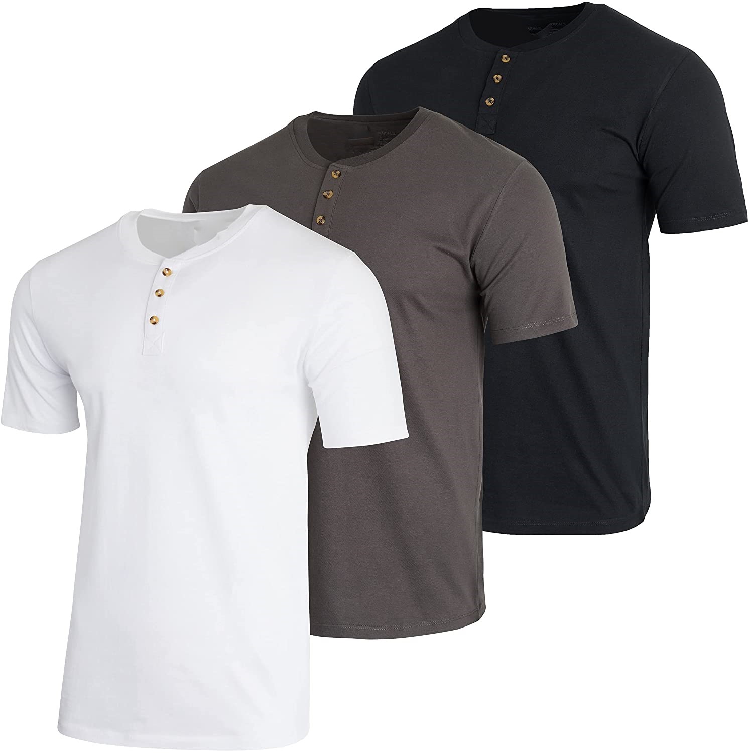 3 Pack: Men's 100% Cotton Henley T-Shirts