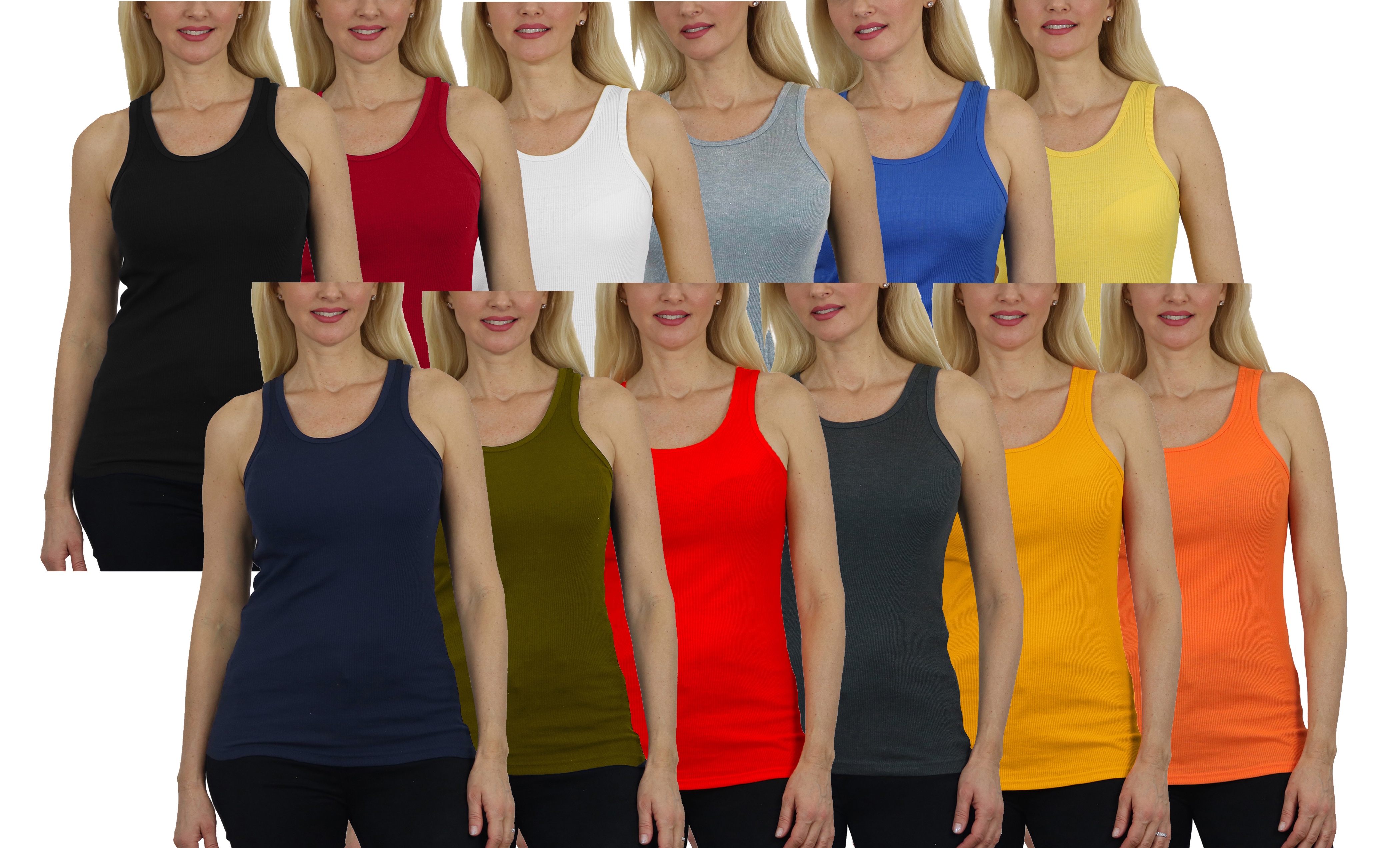 3-Pack Women's Regular Fit Cotton Blend Ribbed Tank Tops - Soft Breathable, Gym & Lounge Wear, Double-Stitched Hem (M-2XL)