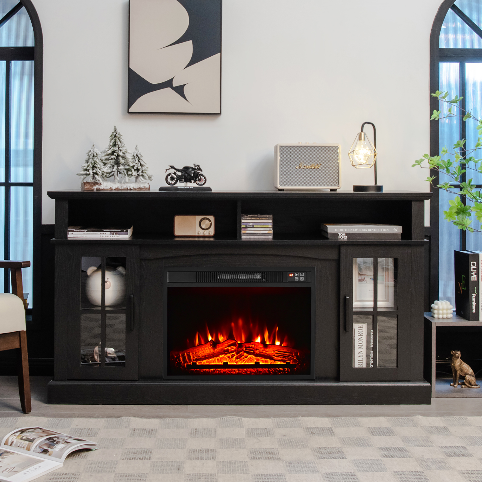 58'' Fireplace TV Stand W/ 1400W Electric Fireplace