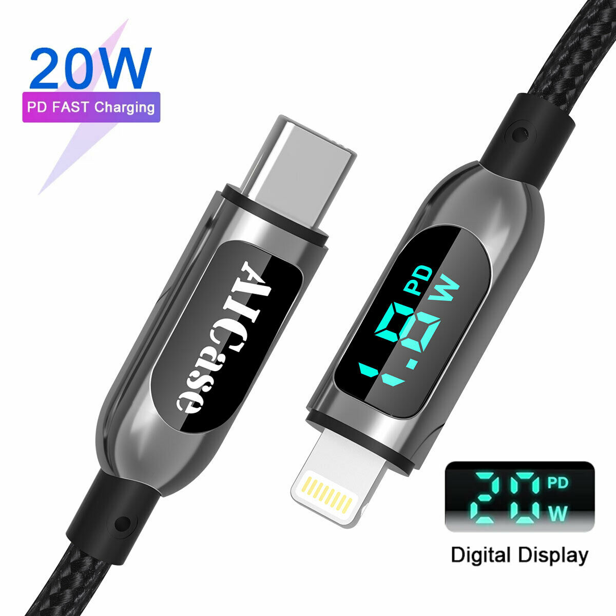20W USB C to Lightning Fast Charging/Syncing Cord with LED Display (Compatible with iPhone)
