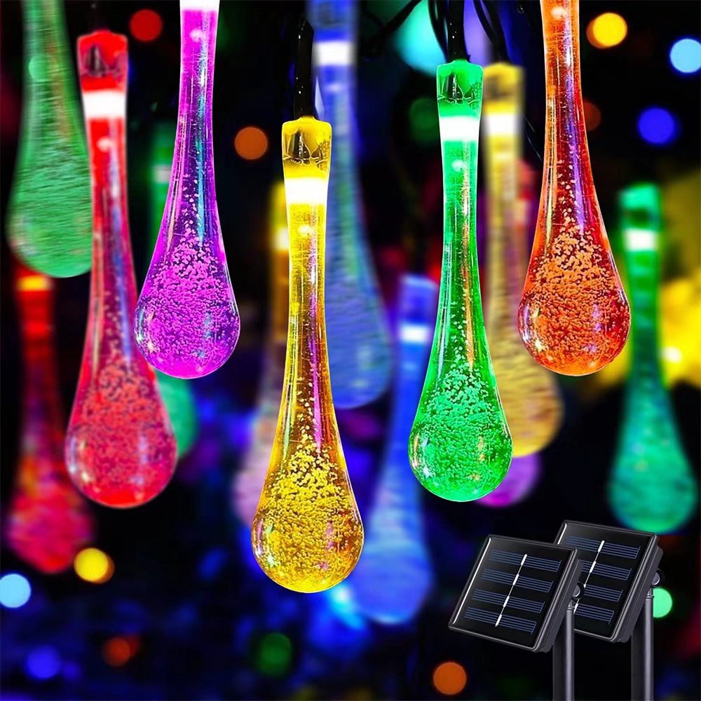 1,2-Pack 30 LED Solar Water Drop String Lights