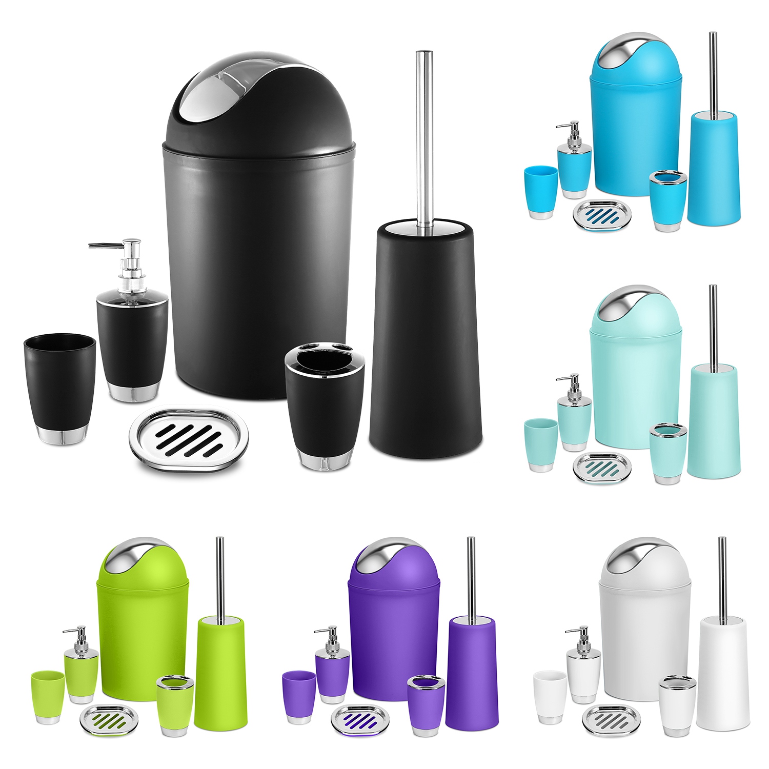 6 Pcs Bathroom Set Ensemble Complete Soap Dispenser Toothbrush Holder