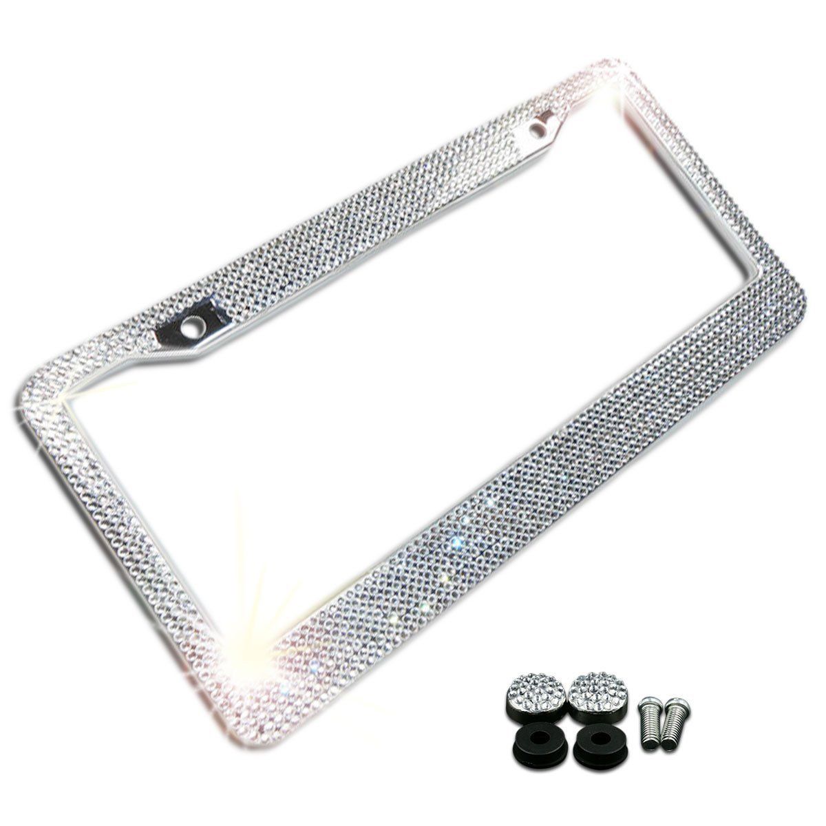Zone Tech Metal License Plate Frame Bling Rhinestones  Crystal Diamond