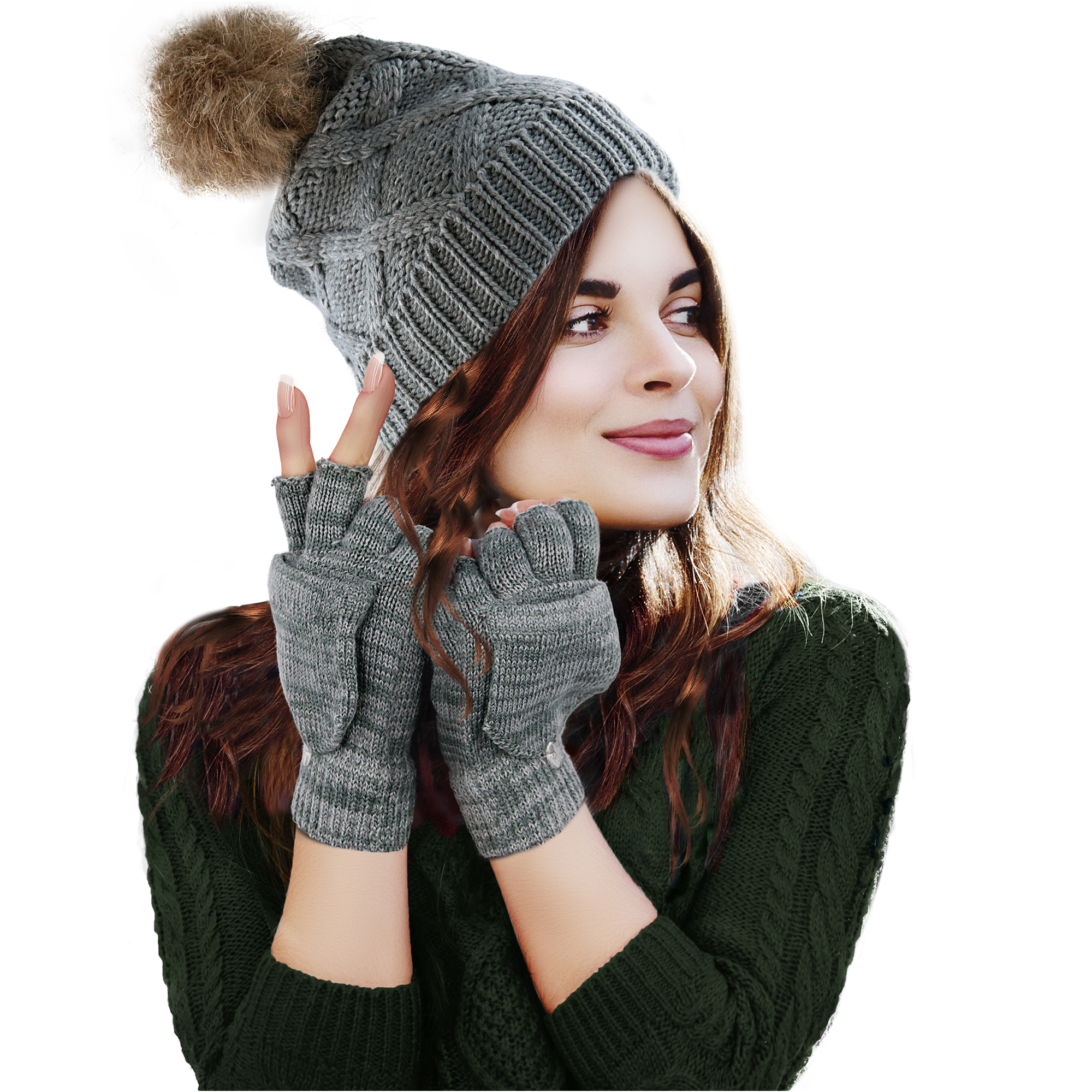 Market & Layne Women's Fuzzy Winter Set – Cozy Hat & Touchscreen Gloves