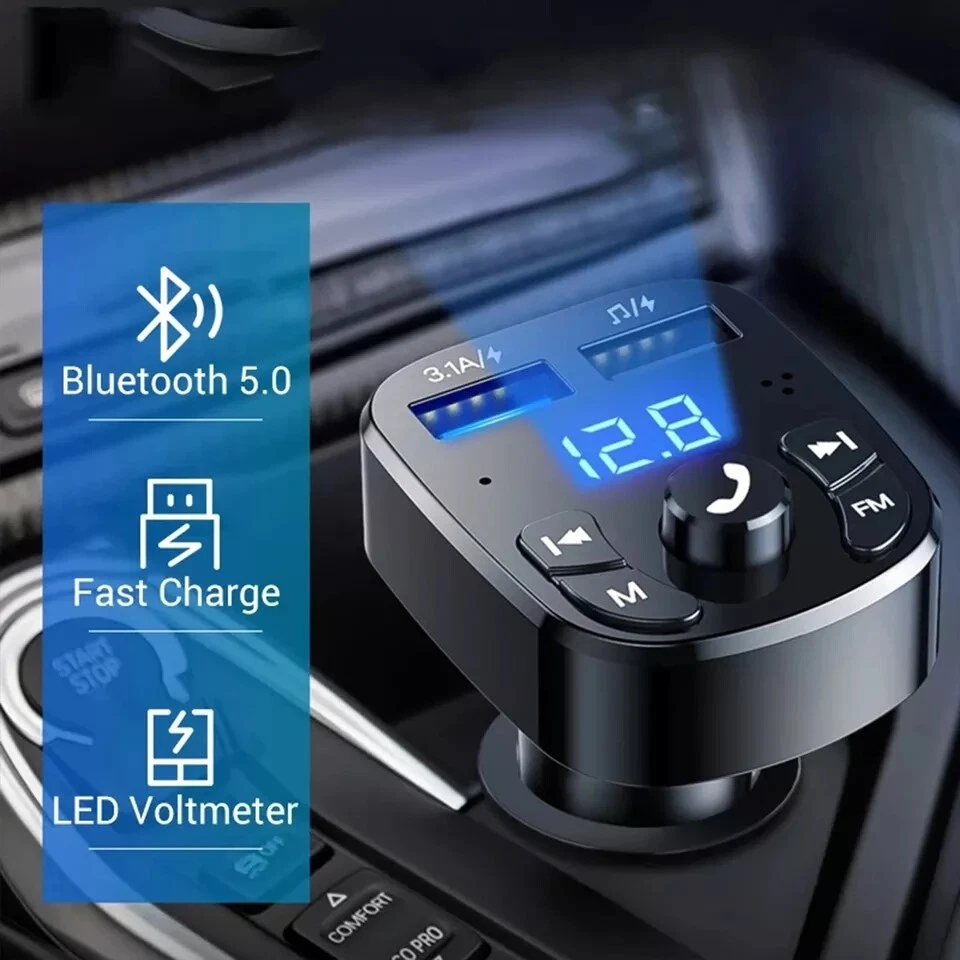Bluetooth 5.0 FM Transmitter for Car – Dual USB Charger, Hands-Free, LED Display