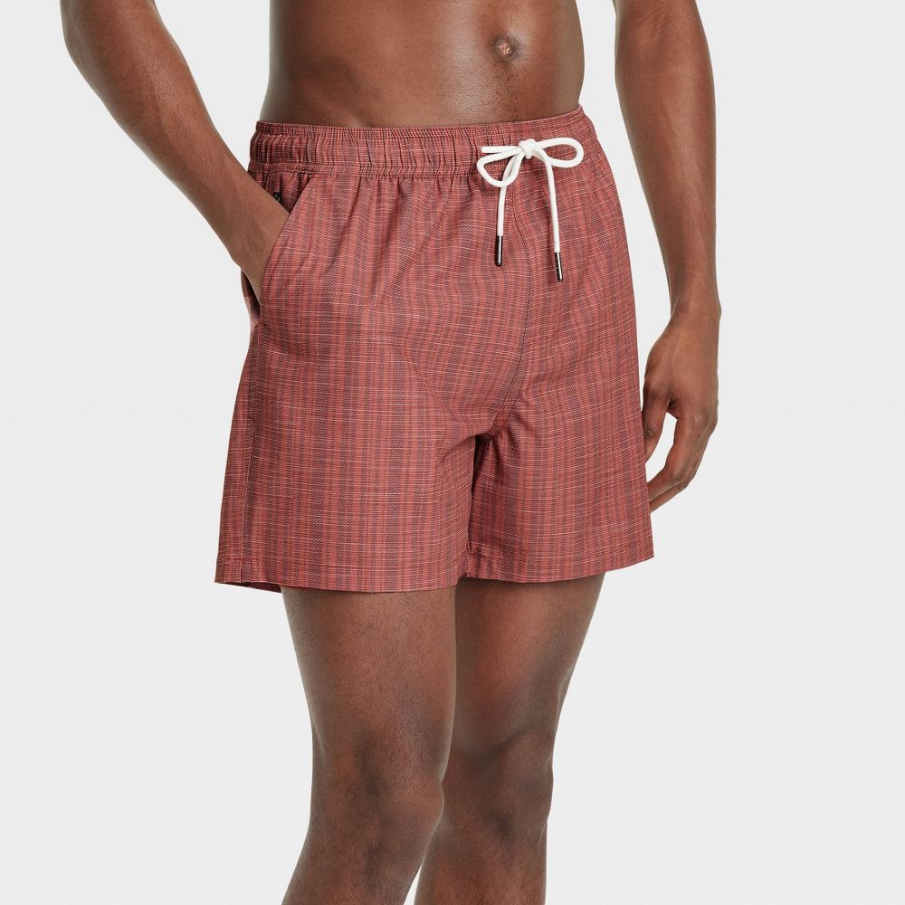 Men's 5" Striped Swim Shorts - Goodfellow & Co™ Dark Red S: Recycled Polyes