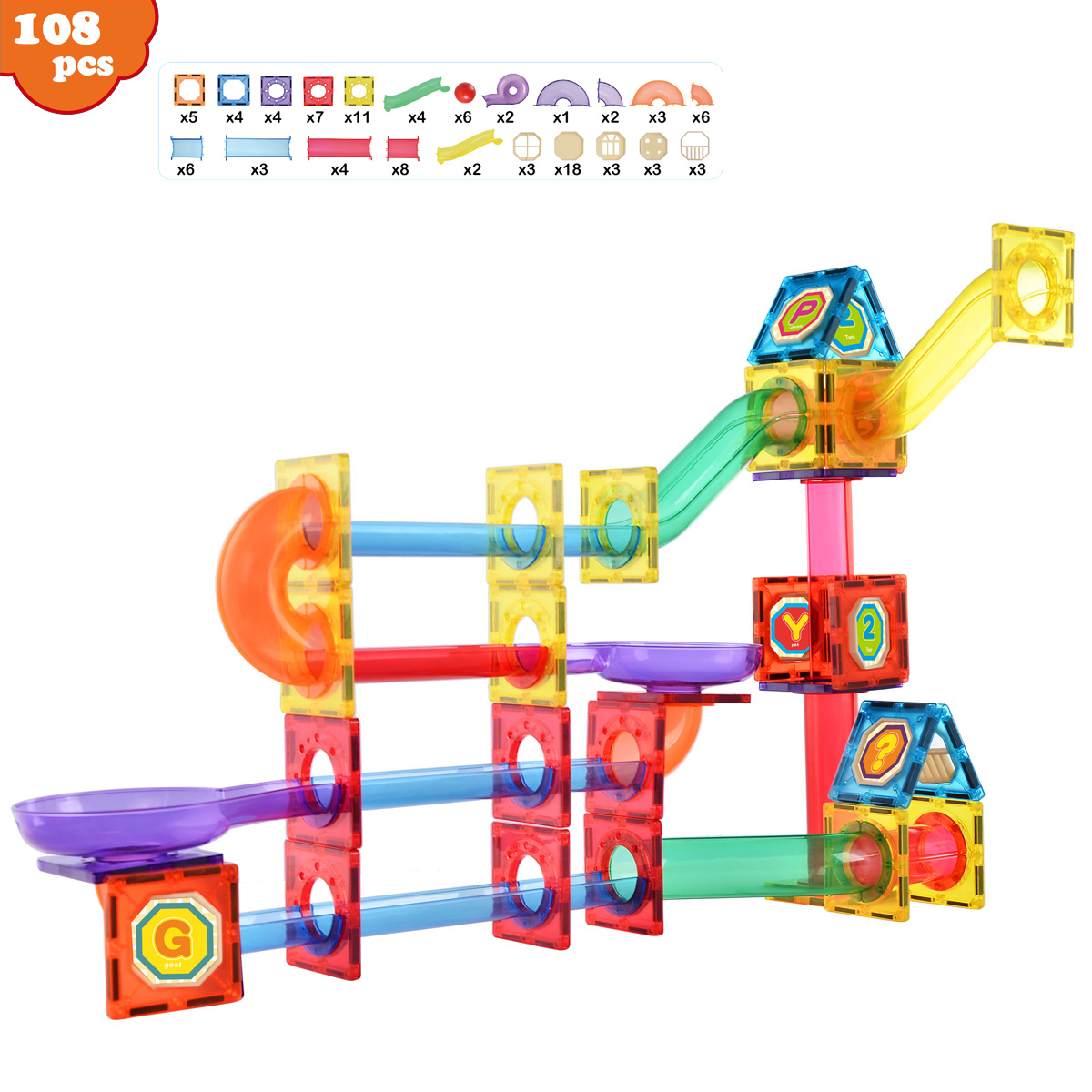 Zunammy Kids Magnetic Building Blocks Tile Fantasy Castle Set ( 108-Piece )
