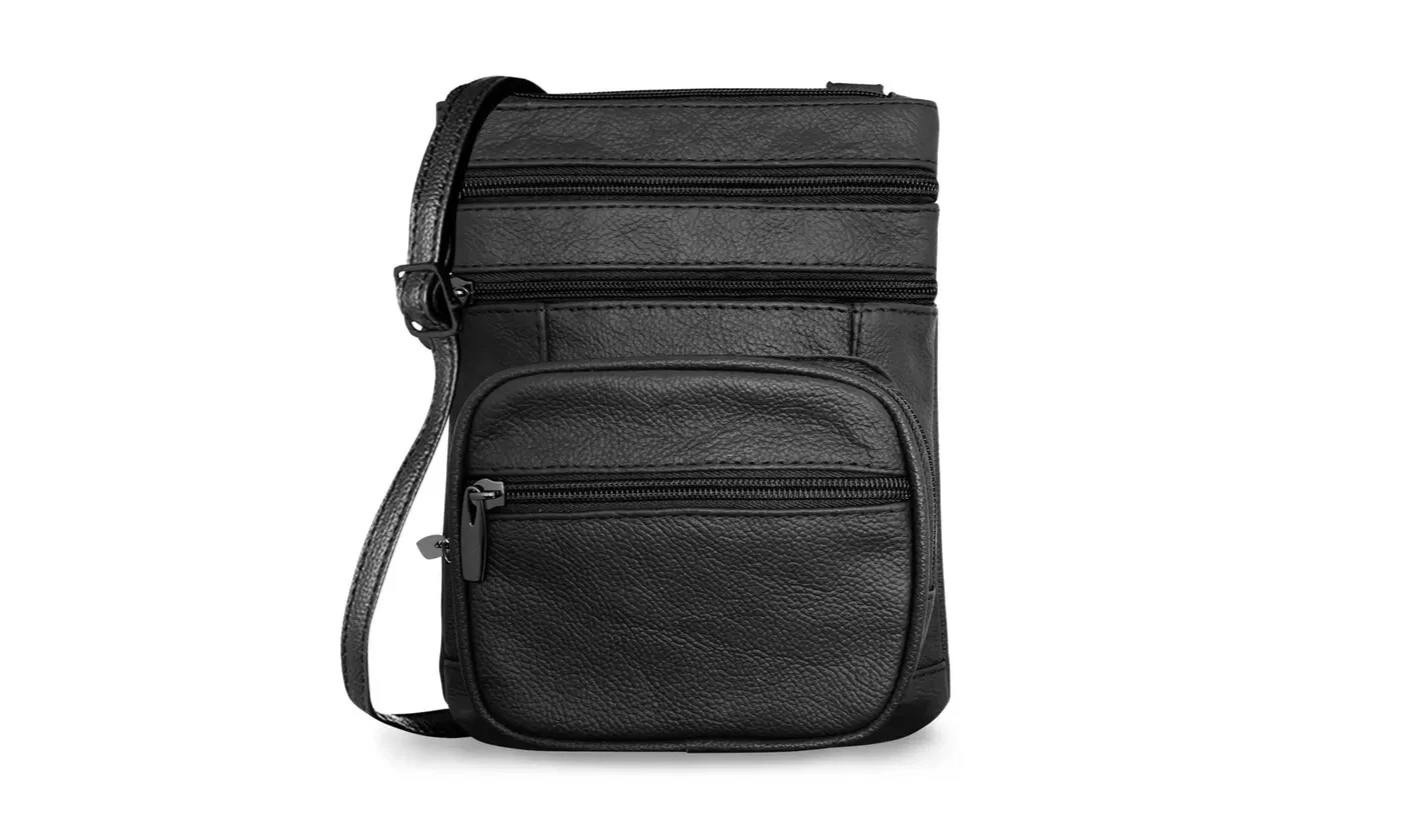 Genuine Leather Multi-zipper Crossbody Bag - 6 Colors - Tanga