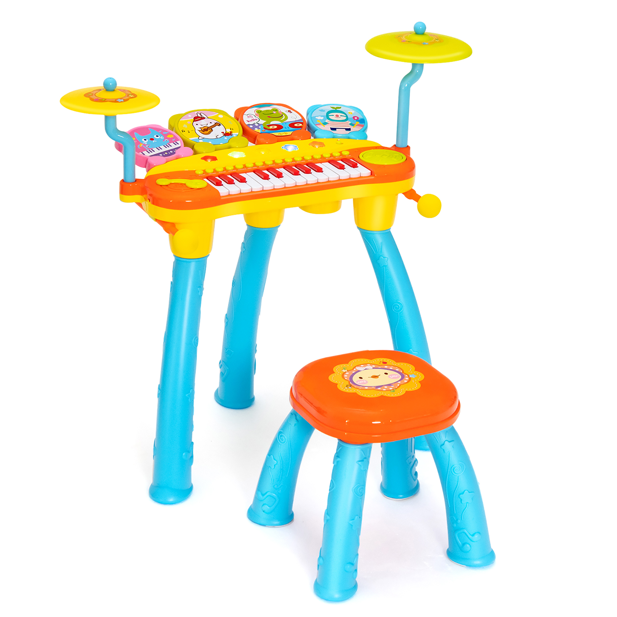 24 Key DJ Piano Keyboard Drum Toy Music Instrument w/MP3 Microphone Cymbal Pink\Blue