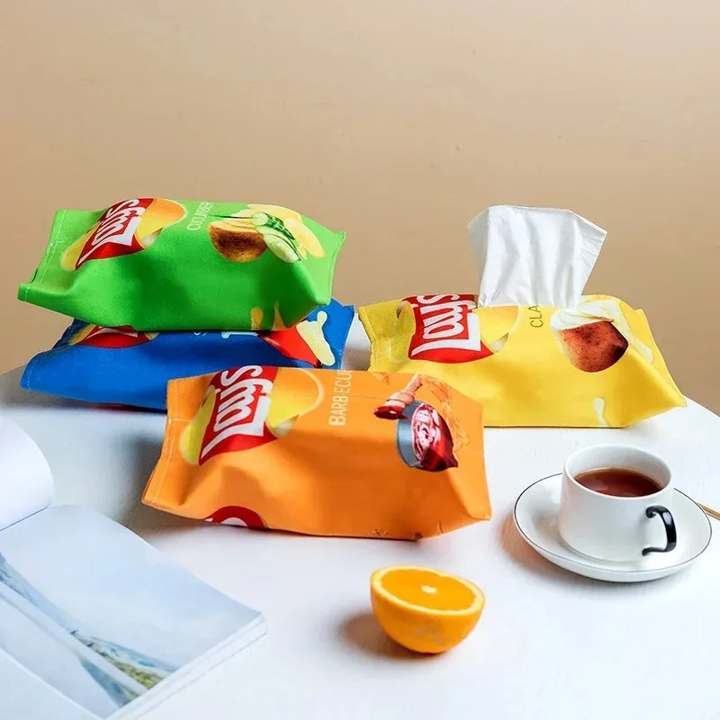 Fun Potato Chip Bag Tissue Box Cover – Novelty Fabric Tissue Holder