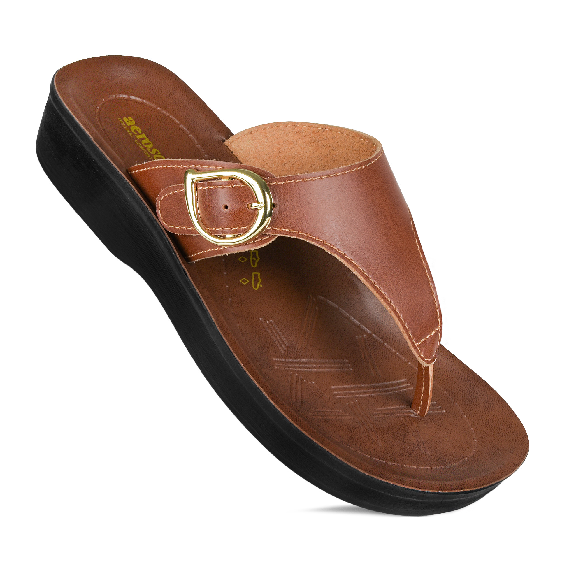 AEROSOFT Ornate Adjustable Buckle Comfortable Classic Thong Sandals for Women