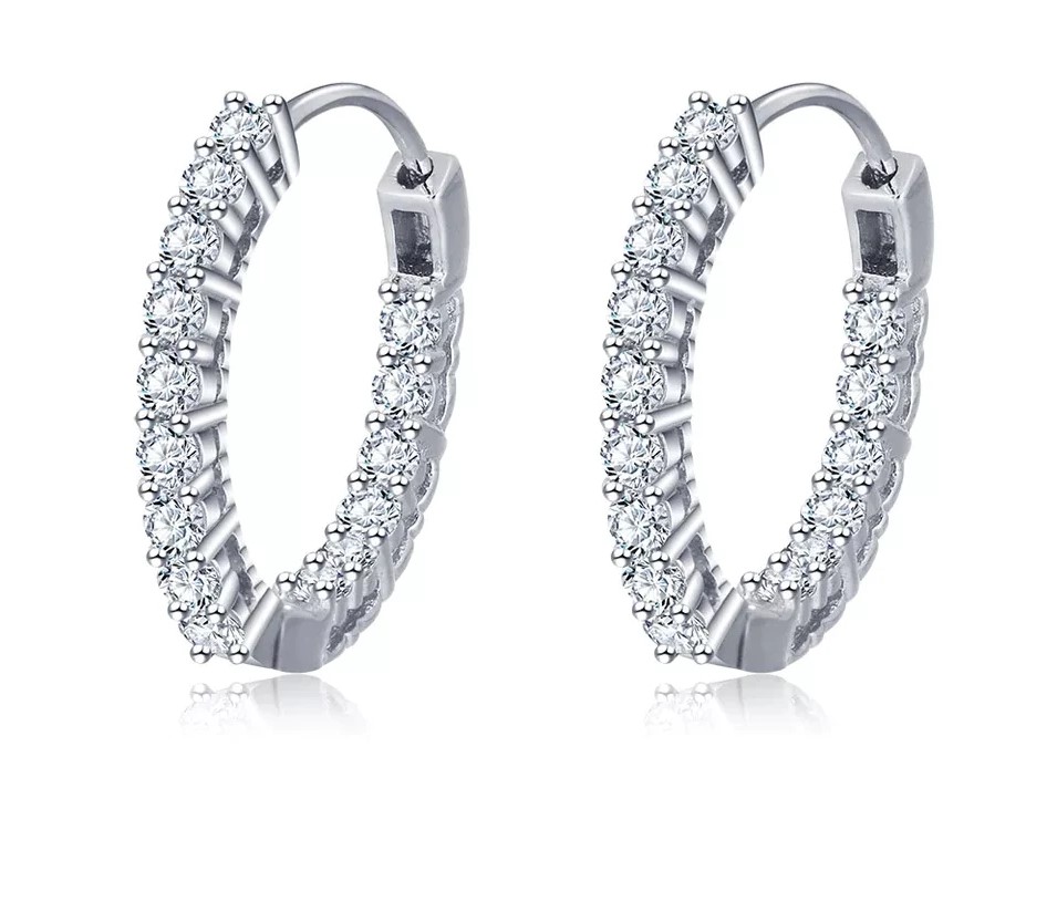 18kt Gold Plated Cubic Zirconia In And Out Hoop Earrings
