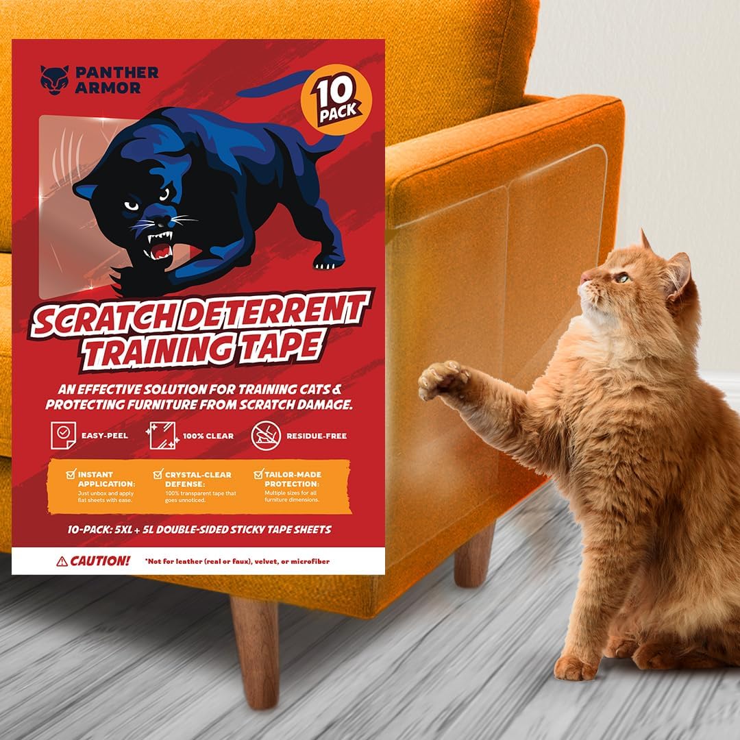 Panther Armor Cat Scratch Protector – 10 Sheets (5 XL, 5 Large) Double-Sided Sticky Tape