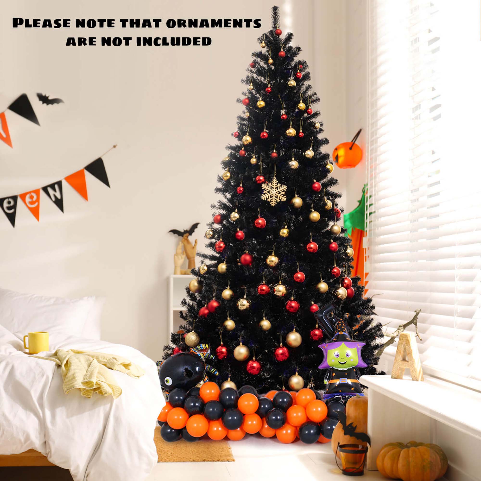 Costway 6/7/8 FT Halloween Tree Artificial Decoration Tree with 758/1040/1408 Branch Tips 6 Lighting Modes