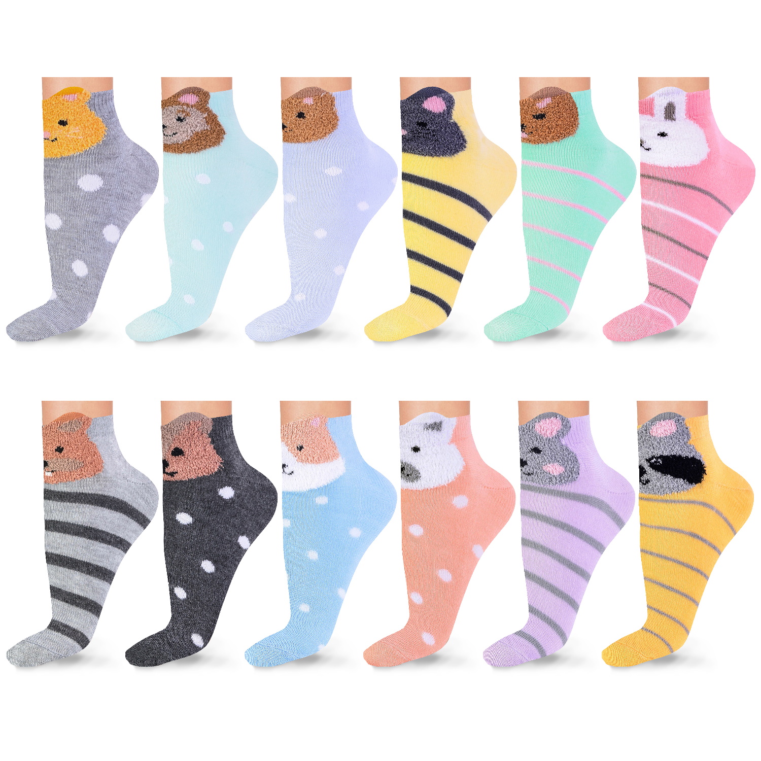Women’s Patterned Multi-Color Ankle Socks (12 or 18 Pairs)