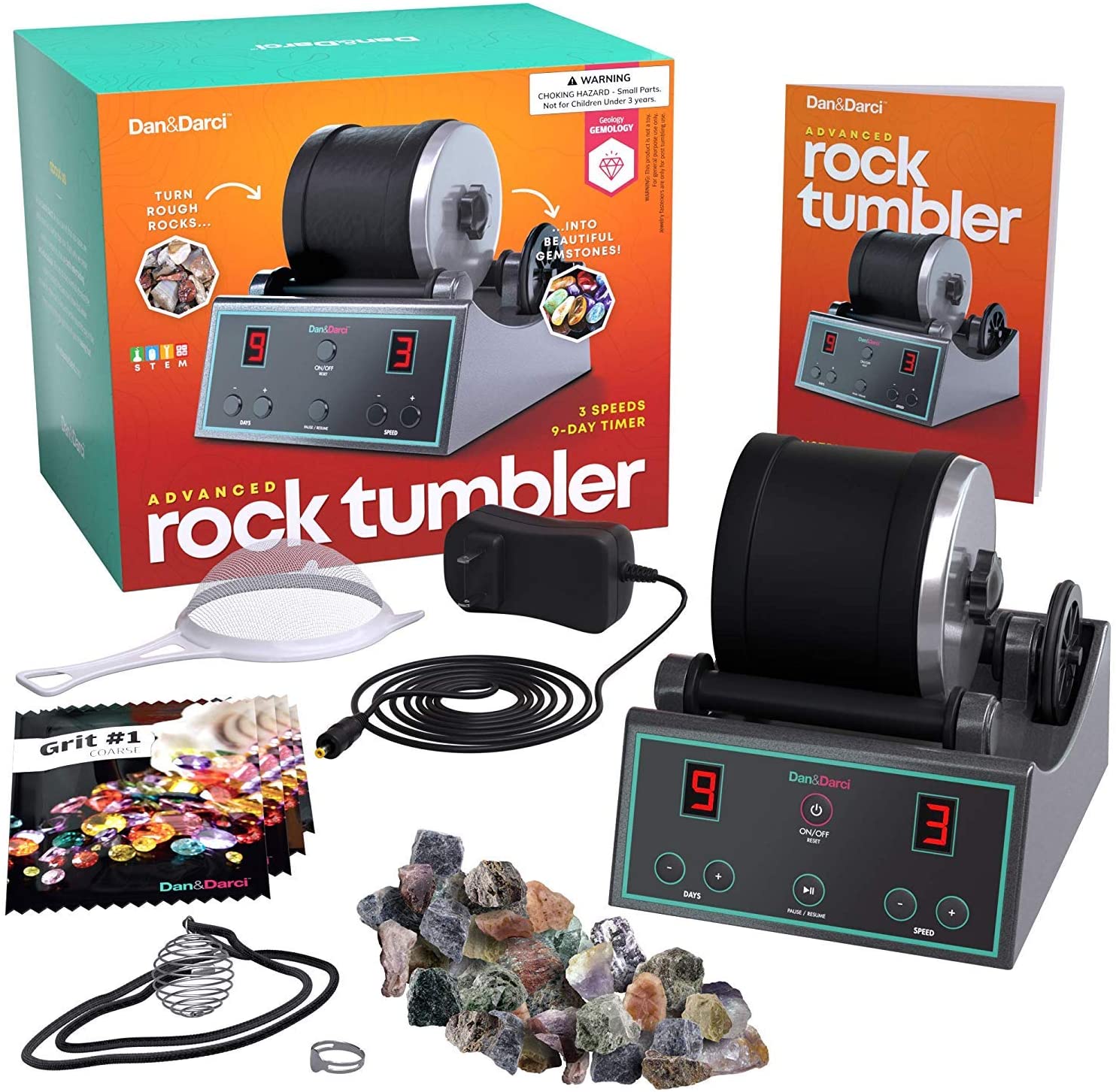 Advanced Professional Rock Tumbler Kit - Digital 9-day Polishing Timer & 3 Speed Settings