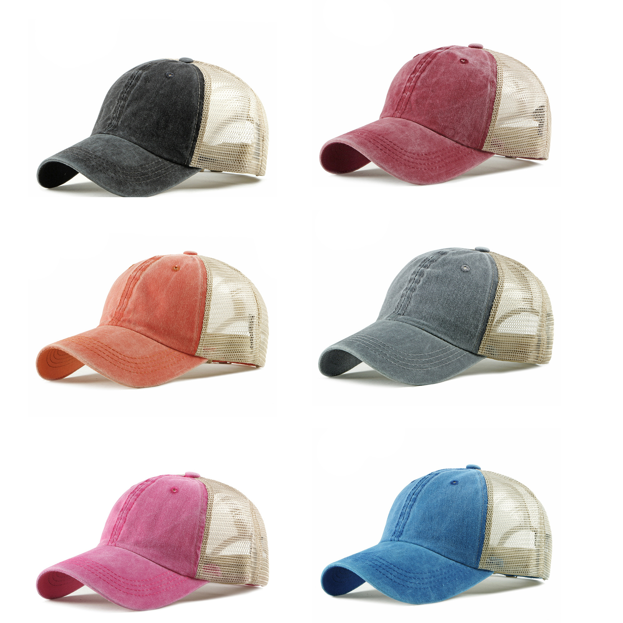 Trucker Ball Cap Mesh Beige Back Adjustable Hat Snapback 2-Tone Cap 6 Panel