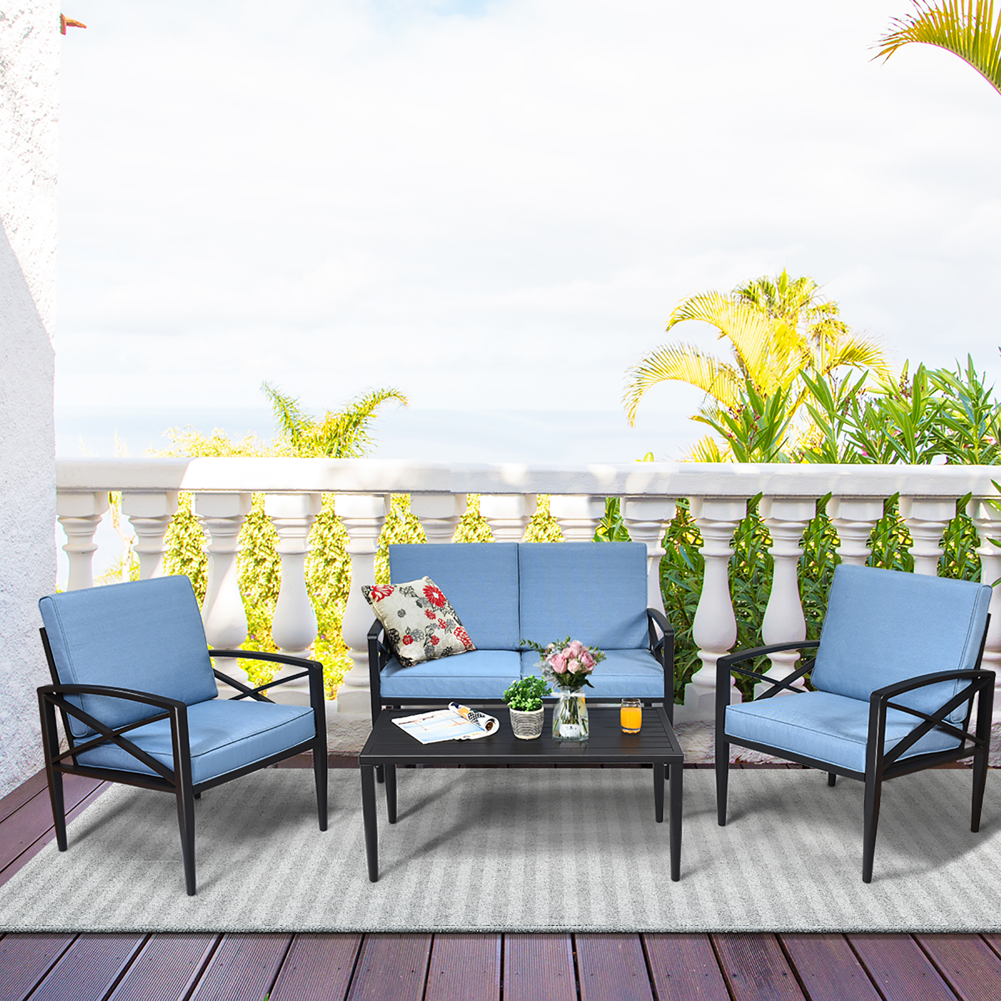 Costway 8PCS Patio Furniture Set Aluminum Frame Cushioned Sofa Chair Coffee