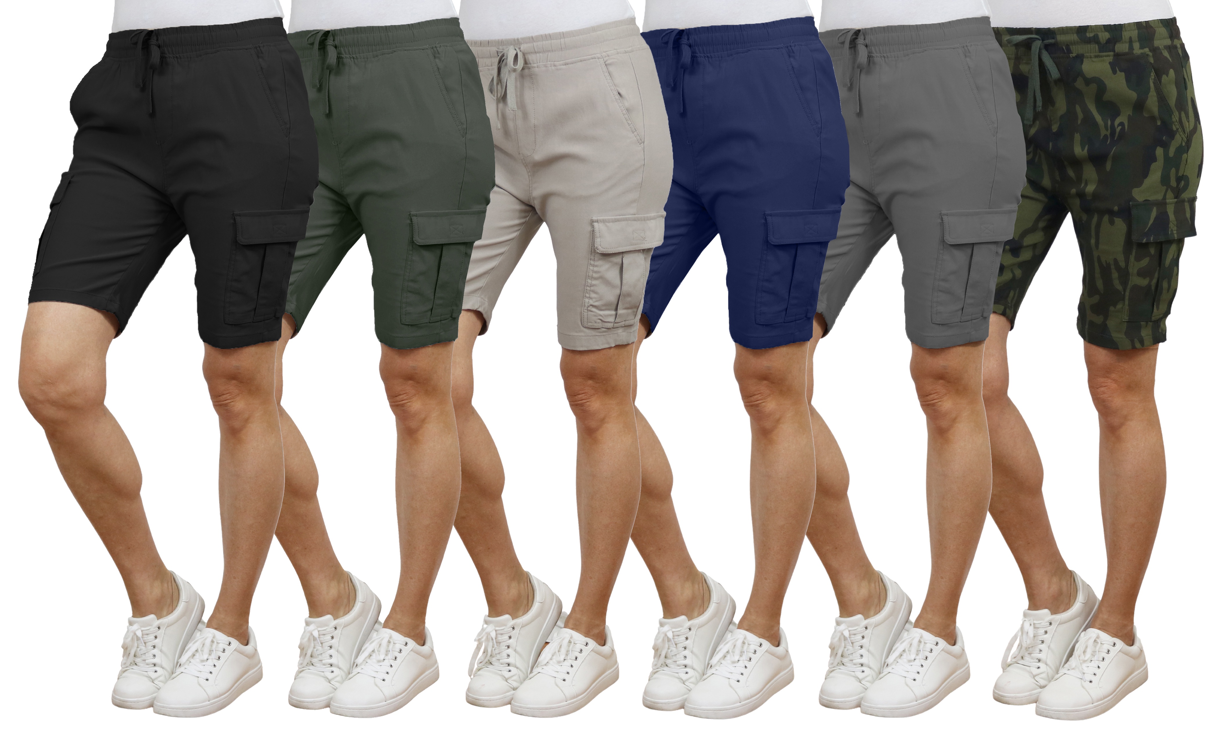 Women’s Flex Cargo Shorts with Elastic Waistband and Drawstring – Comfortable Fit with 6 Pockets and Stretch Fabric (S-2XL)
