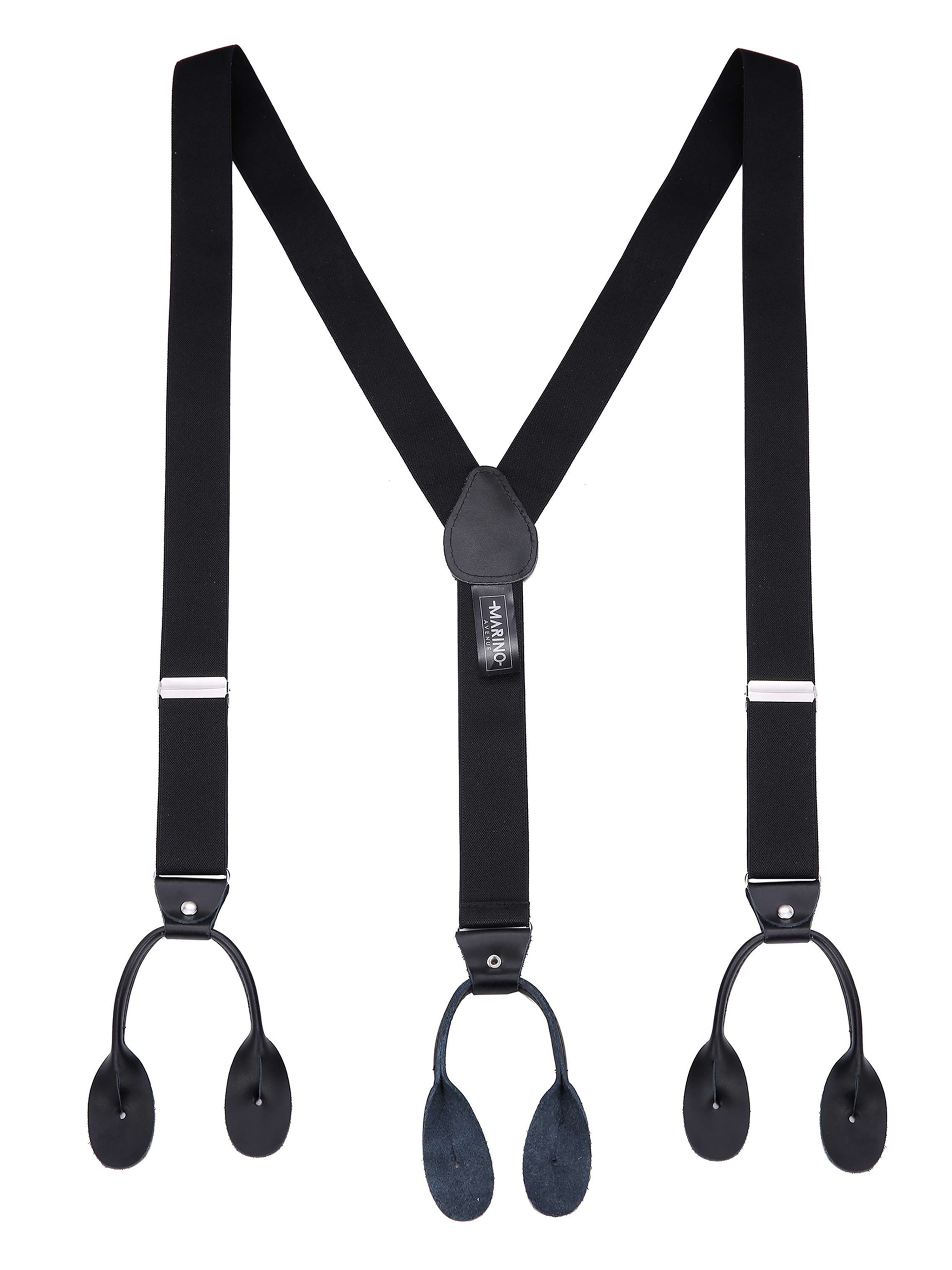 Men's Double Looped 1.25"" Wide Suspender with Matching Polyester Bow Tie Set- Up to 10 Colors to choose from