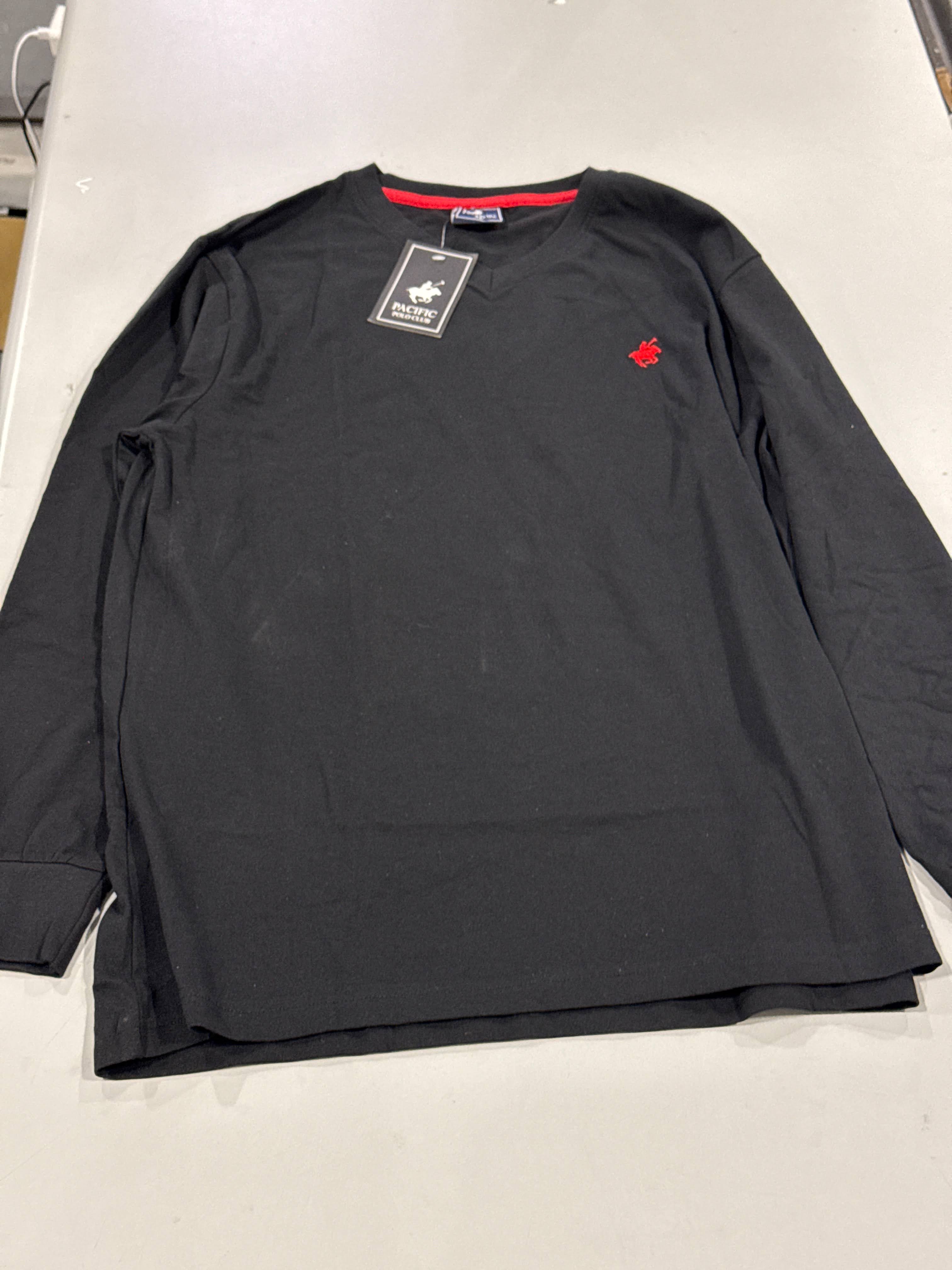 PACIFIC POLO CLUB MEN'S LONG SLEEVE T-SHIRT - SIZE: MEN XL - BLACK - New